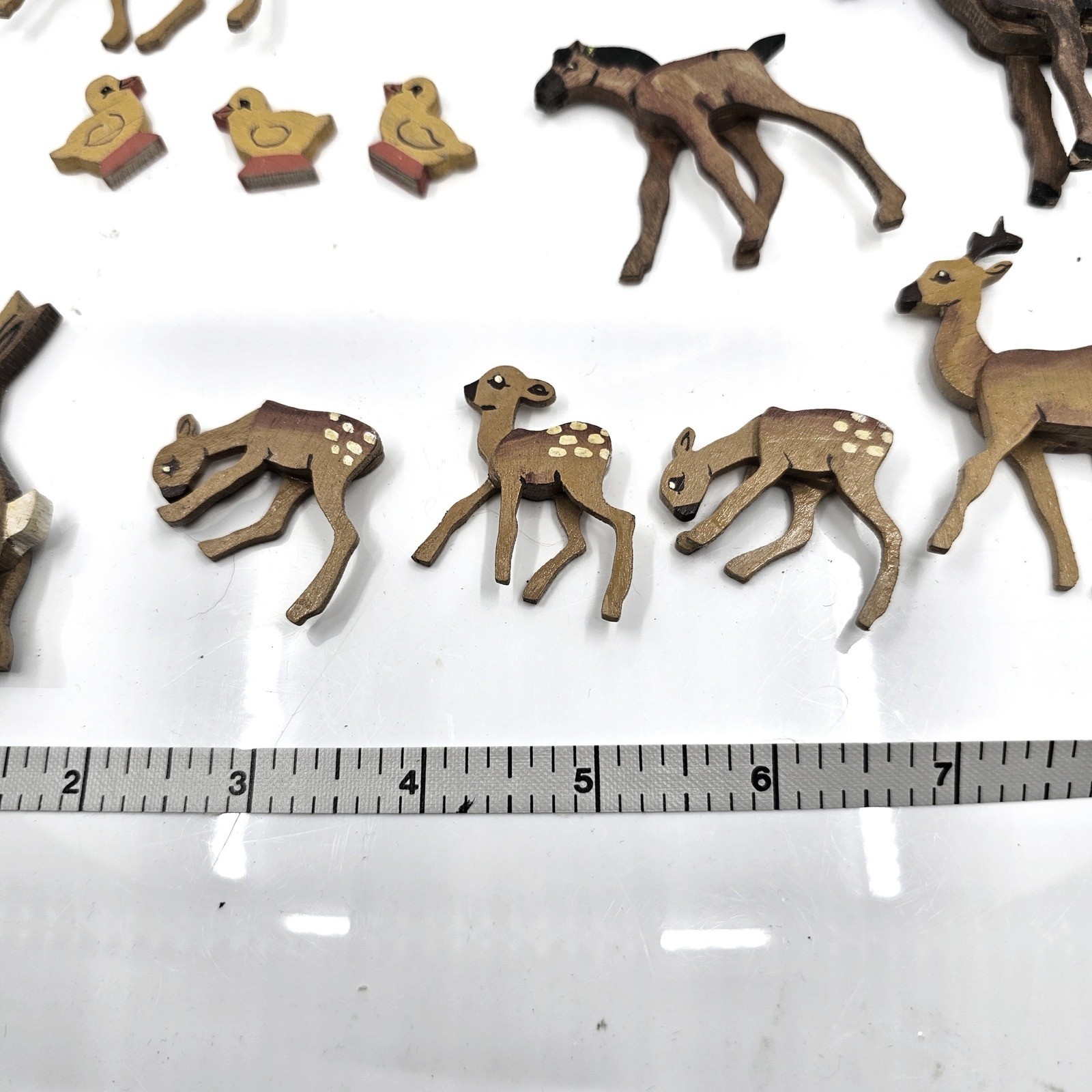 Vintage Hand Painted Wooden Animal Figurines Set 12pc Deer Horse Rabbit Duckling