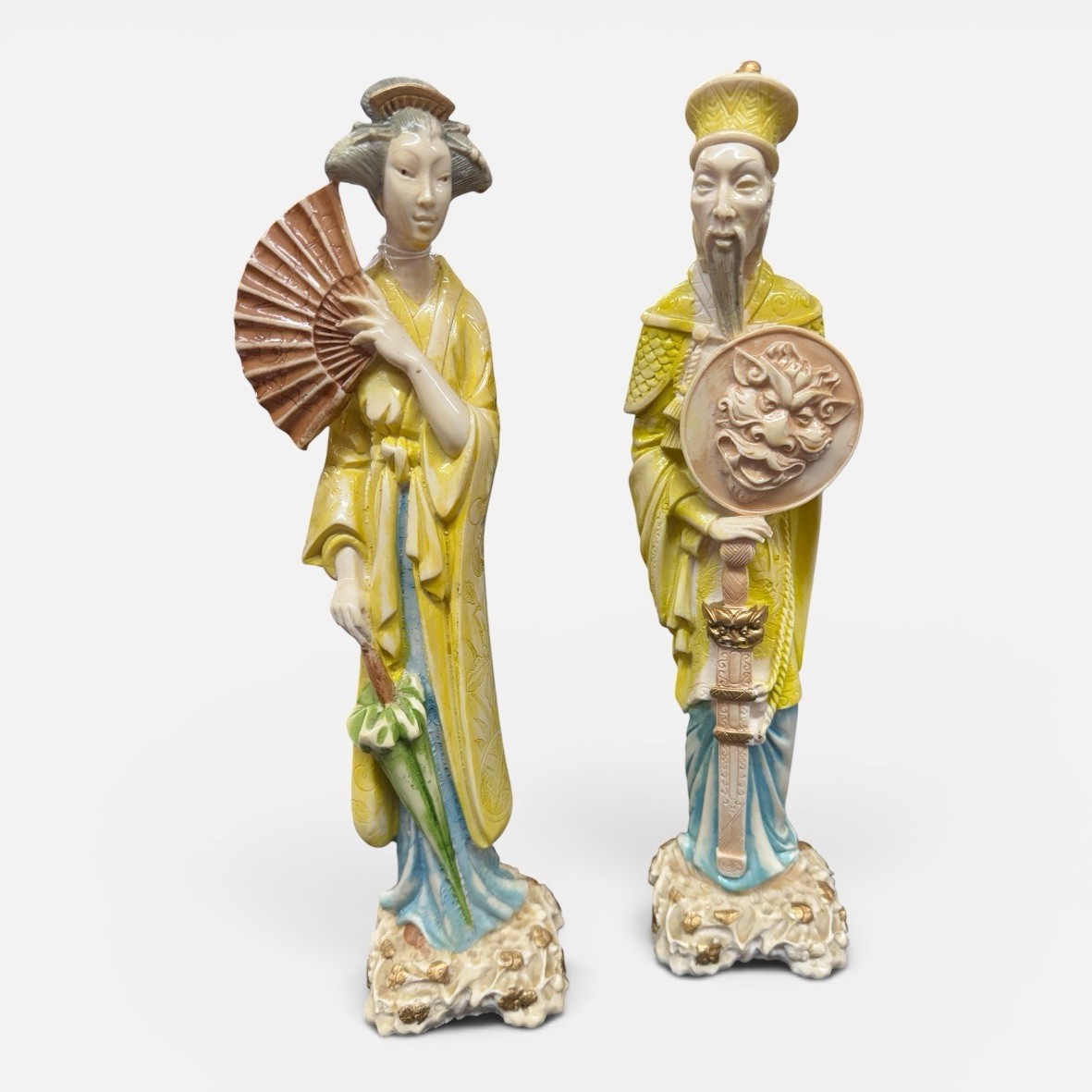 Vintage Norleans Italy 14″ Chinese Emperor & Empress Figurines -Chinoiserie Chic