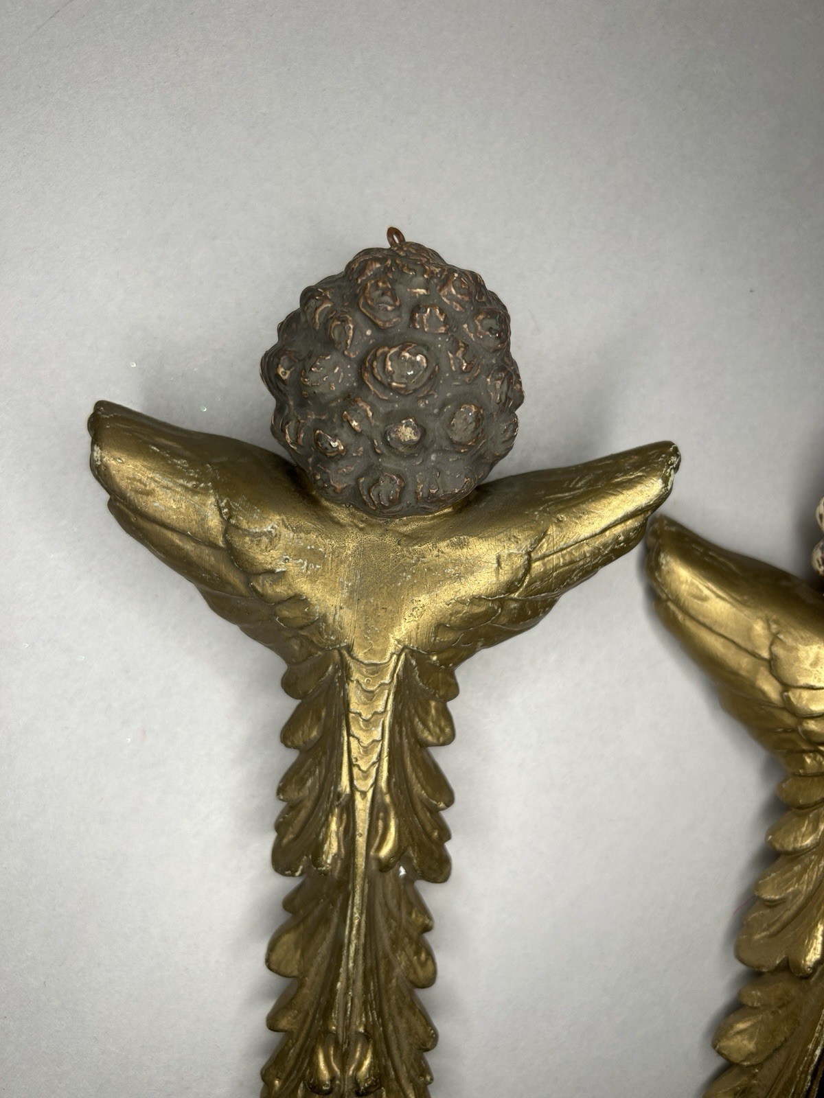 Pair Vintage Cherub Angel Christmas Ornaments Florentine Style Gold 9”