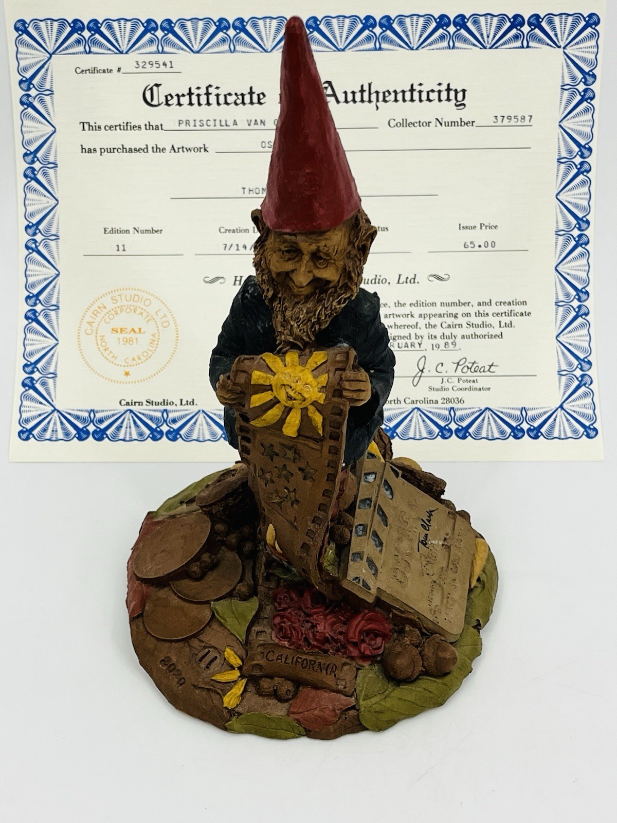 Tom Clark Oscar Gnome Hand Signed Signing Day Edition 11 COA 1987 Film Movies