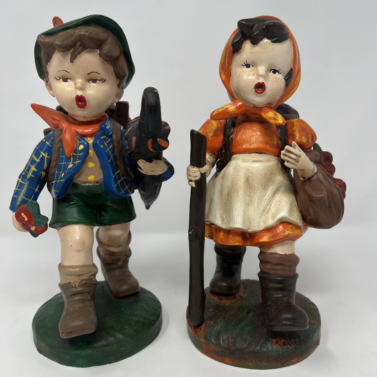 Vintage 10” Ceramic Boy and Girl Figurines – Hand-made Cute Very Good Condition.