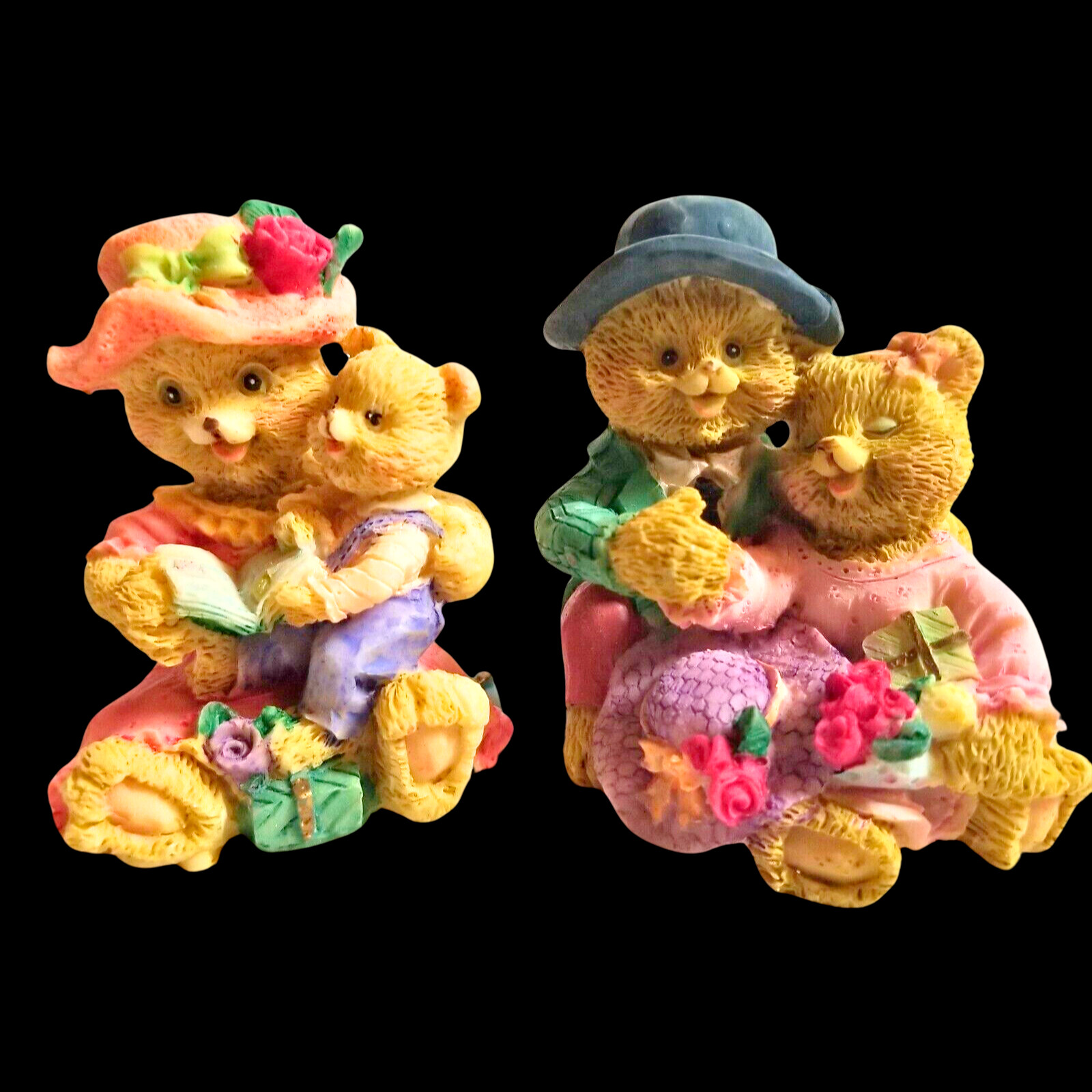 Bear Family 2-Figurines Poly-Resin Mama & Papa w/Cubs