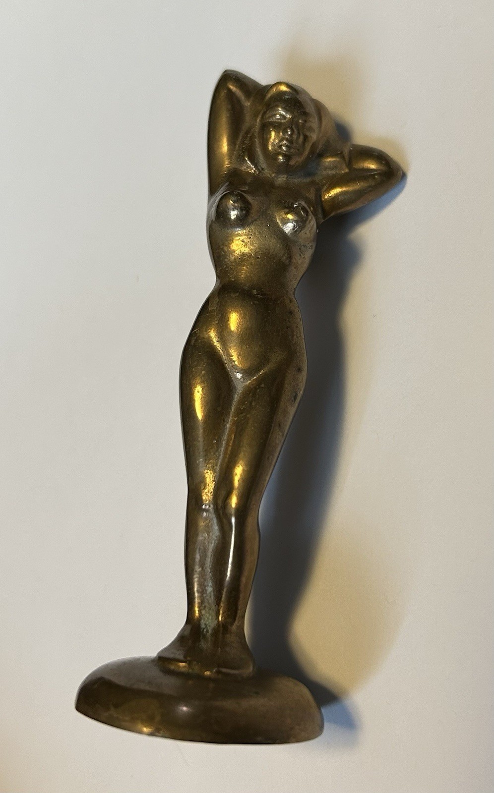 Vintage 1946 Russwood Brass Nude Woman Statue Bottle Opener 4 5/16″ 7.1 oz.