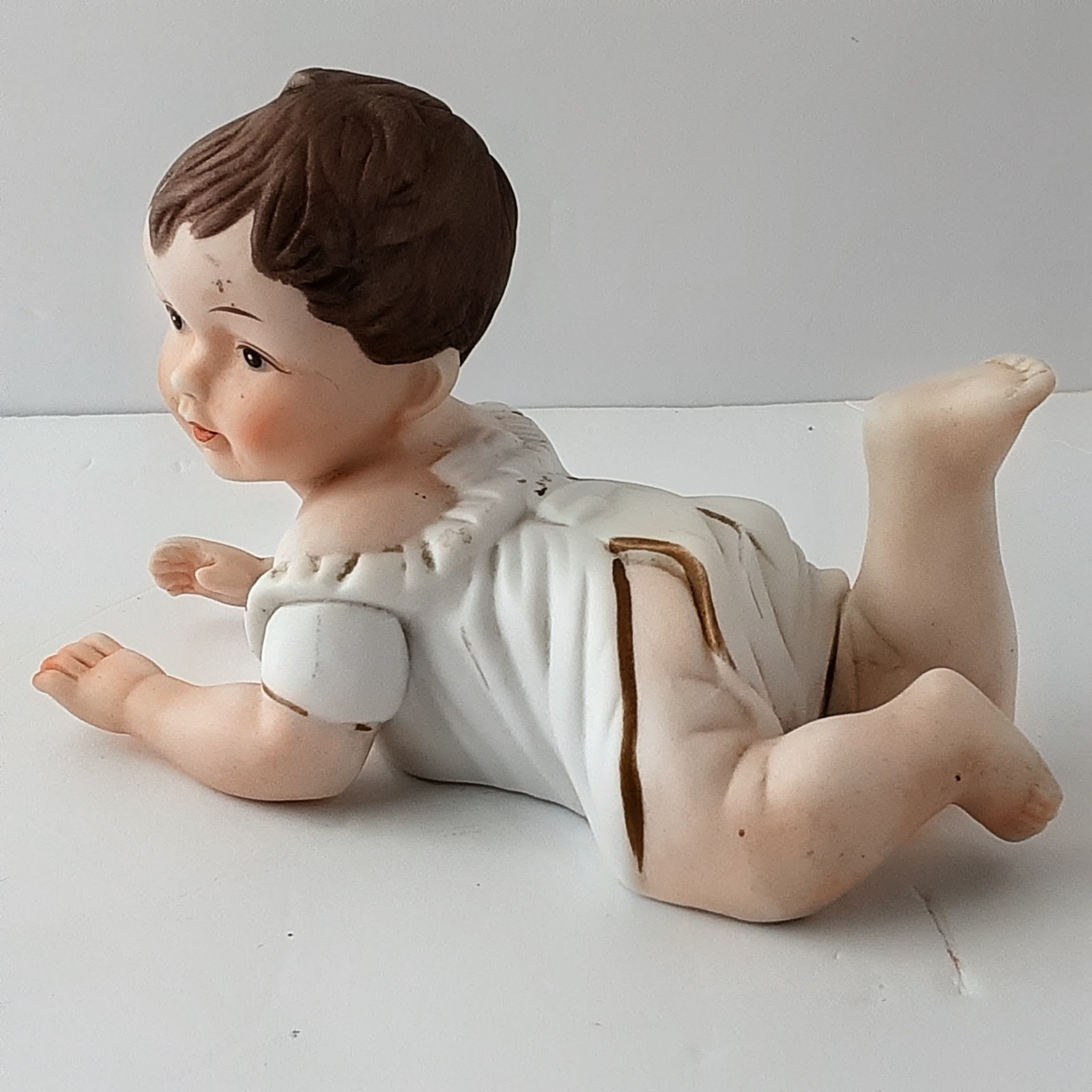 Set Of 2 Vintage Bisque Piano Babies – Lrg W A Pug & Smaller One Crawling