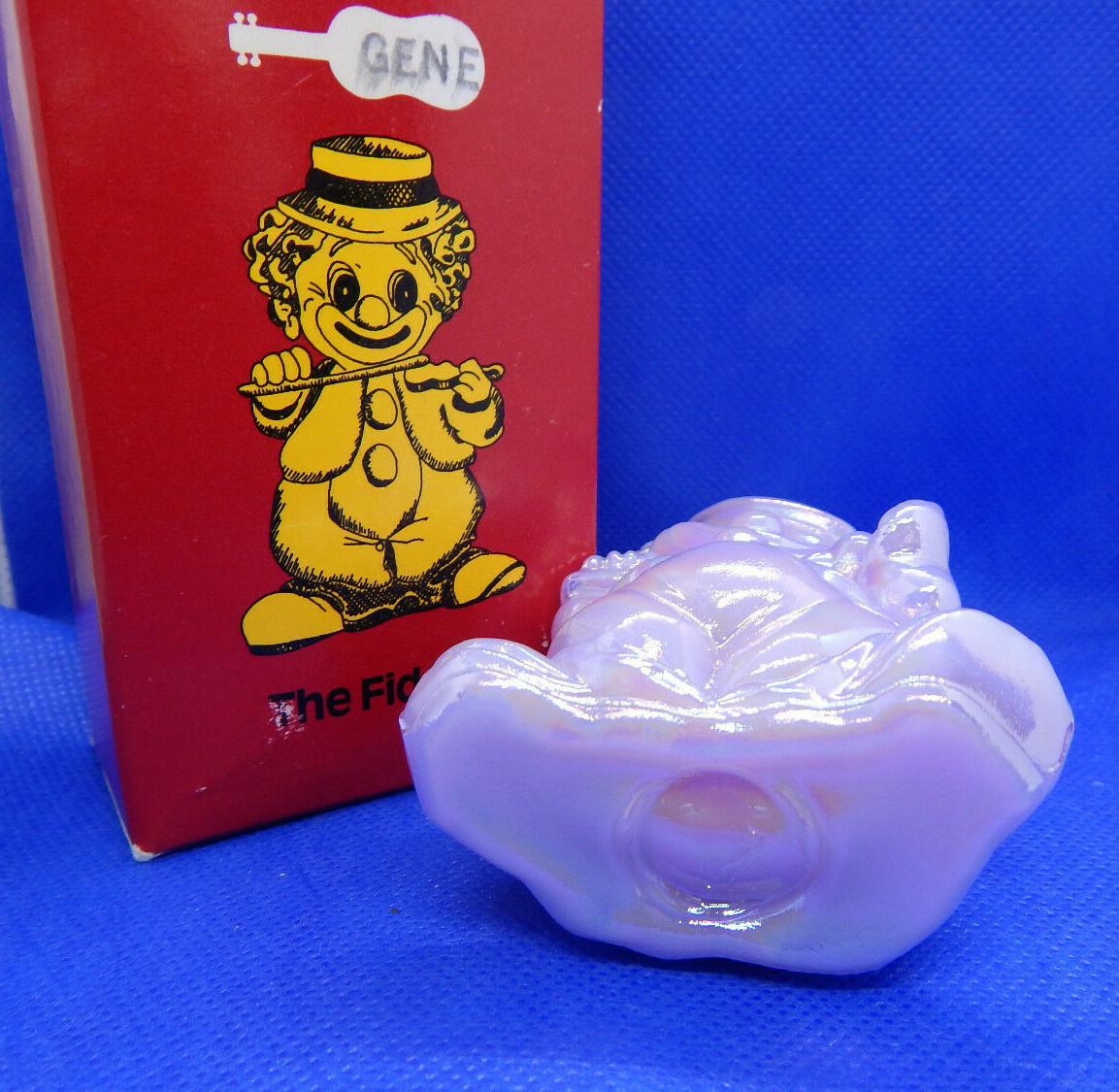 MOSSER ART SOLID GLASS ~ GENE THE FIDDLER CLOWN ~ PINK VIOLET CARNIVAL~ WITH BOX