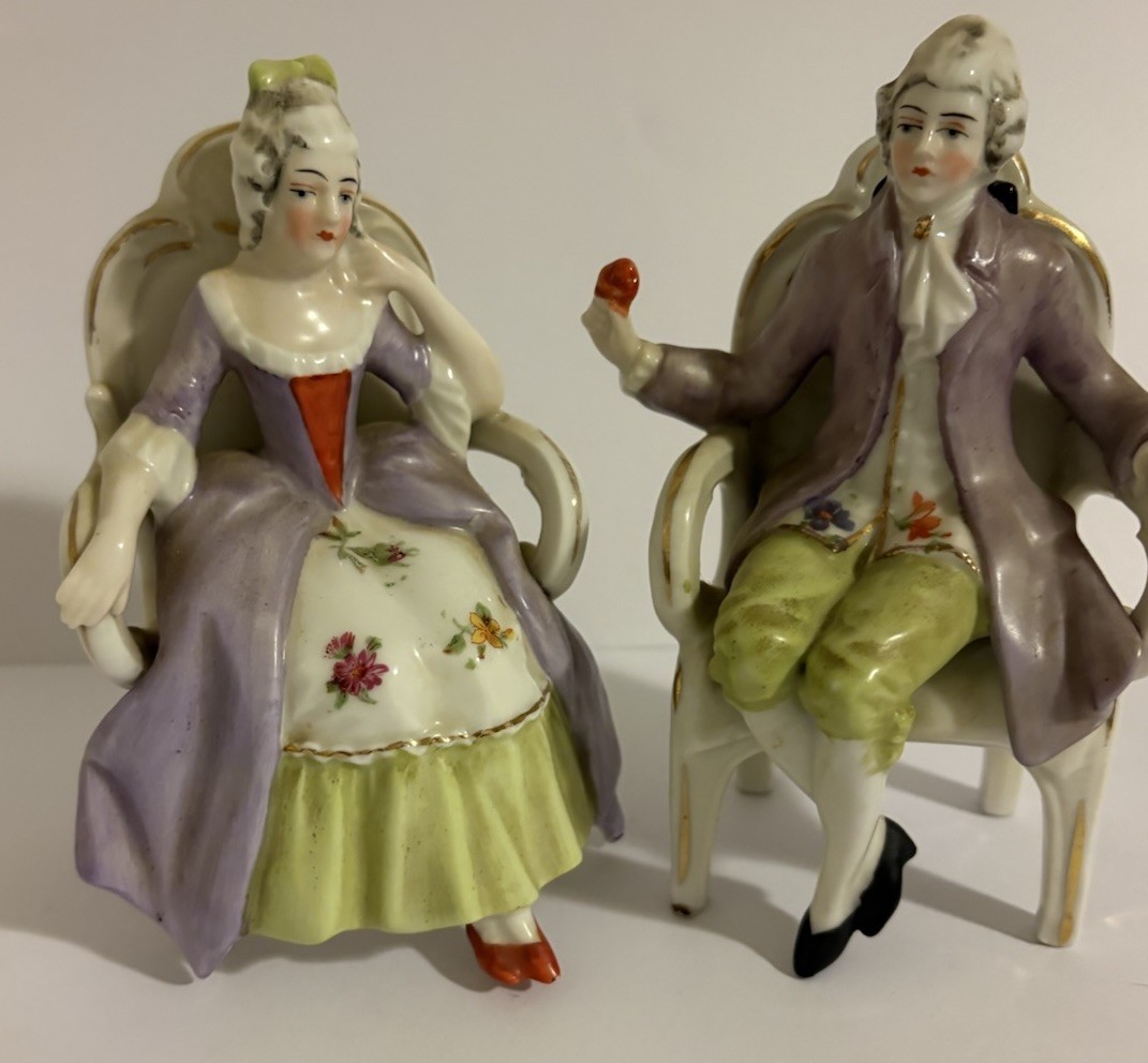 Set of Matching Victorian style Courting couple. German made Porcelain. Vintage.