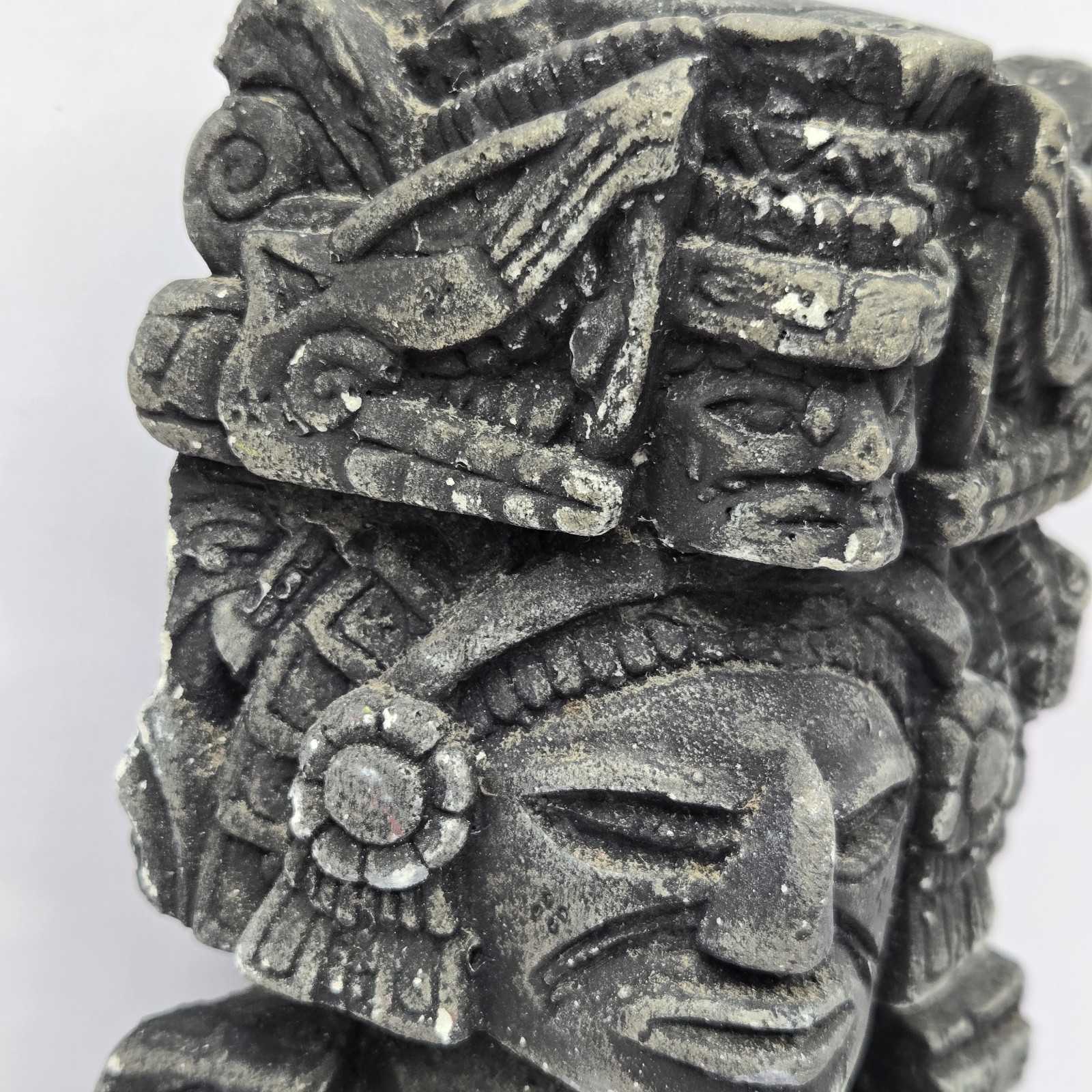 Rare AZTEC MAYAN INCA DEITY STONE/CHALKWARE STATUE TOTEM Black 6.5″H
