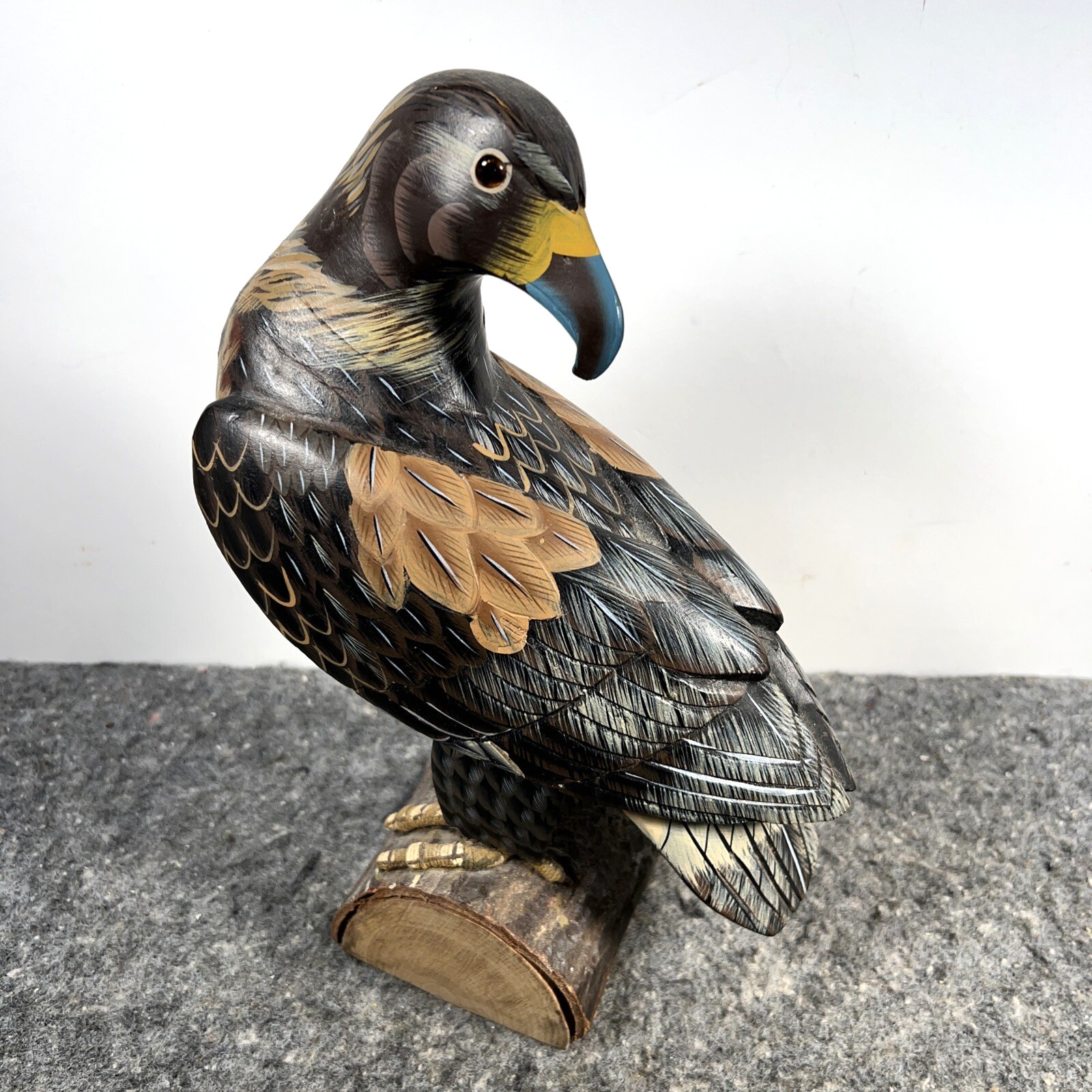VTG Hand Carved Wooden HAWK Sculpture Decoy Hand Painted BIRD OF PREY