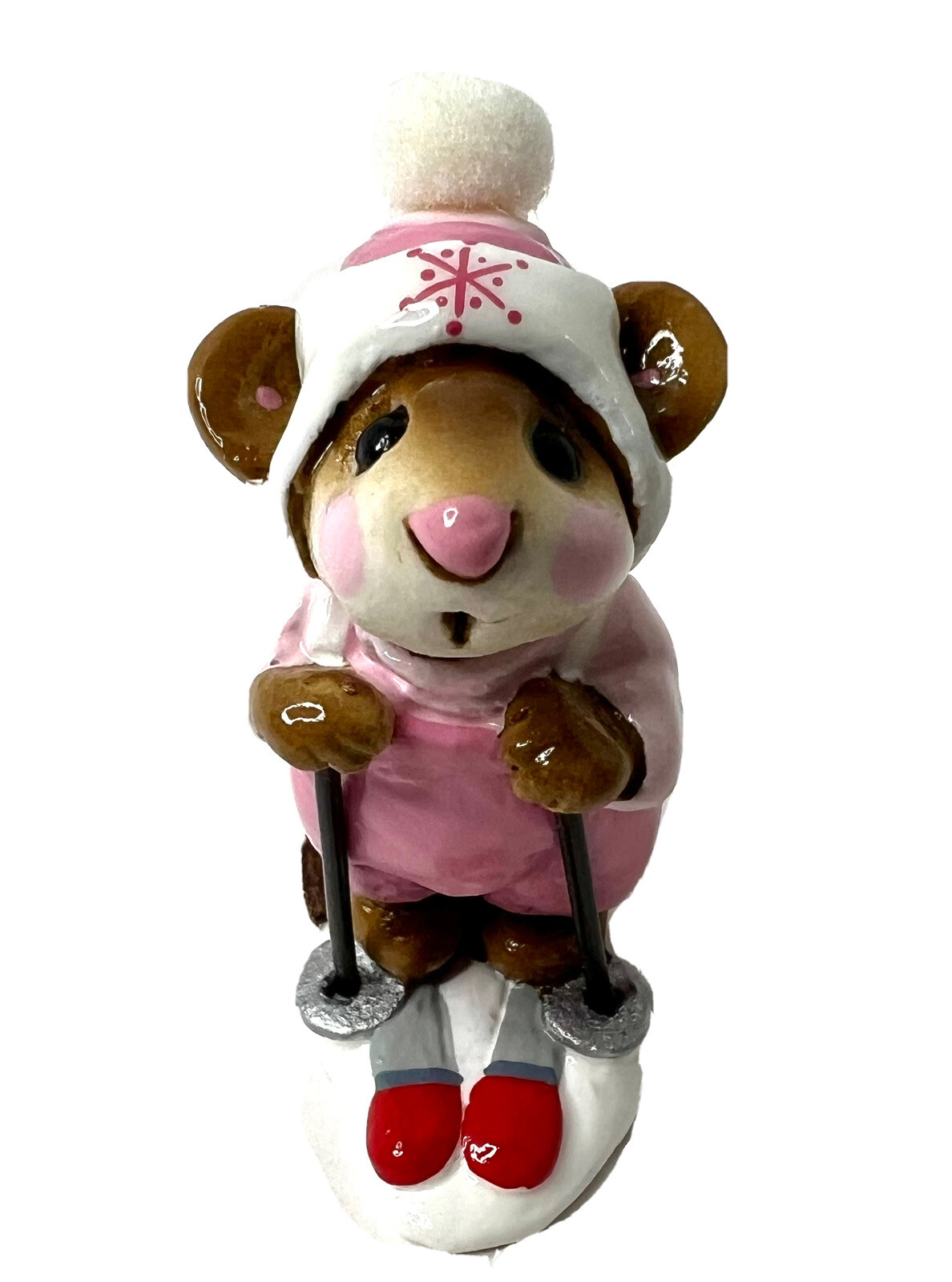 WEE FOREST FOLK Ski Skier Mouse MS9 Snowflake Pink Annette Petersen INITIALS