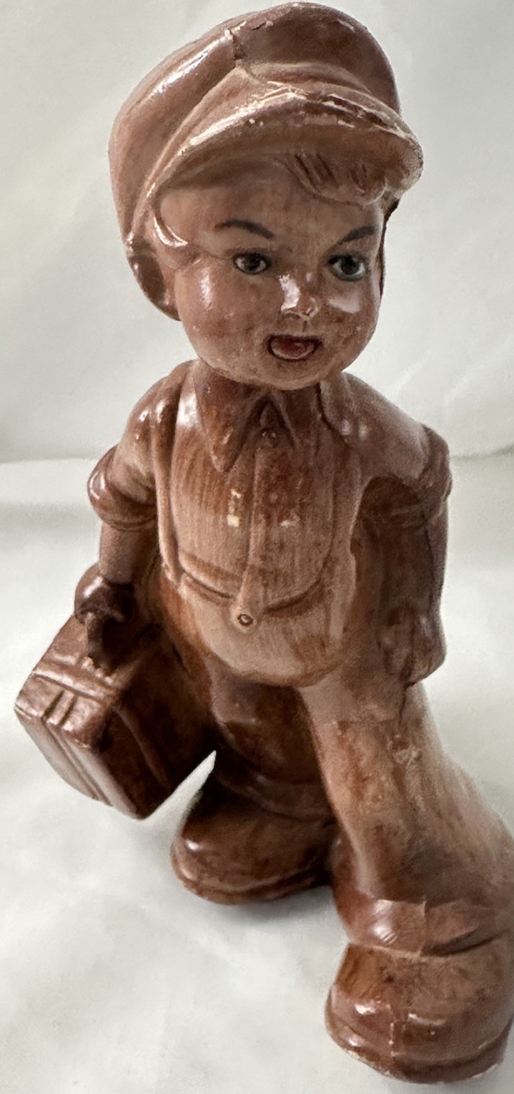 Boy With Suitcase Italy Faux Wood Figurine Dutch or Italian Vintage