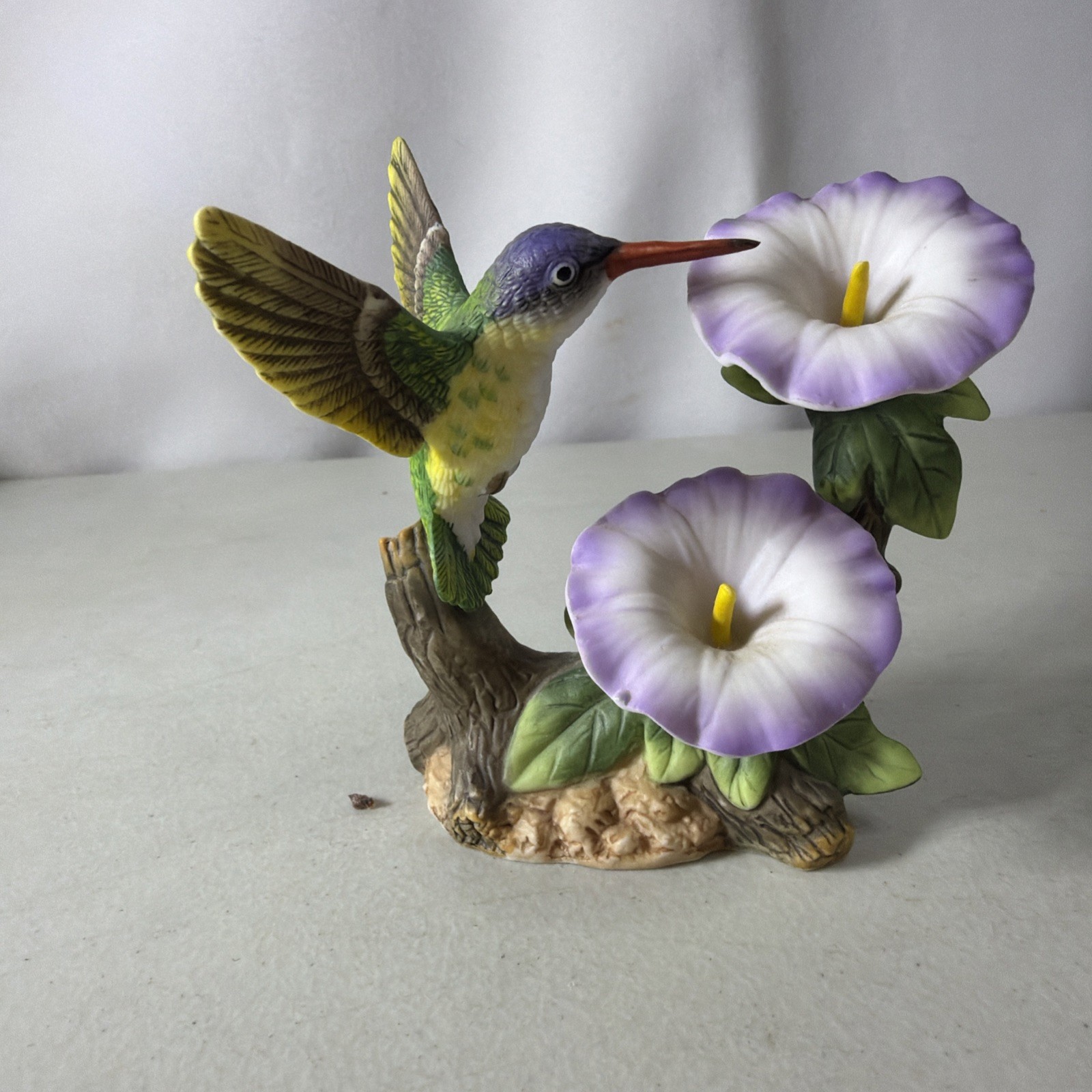 Vintage Figurine Hand Painted Porcelain Hummingbird & Flowers- 3″ Tall
