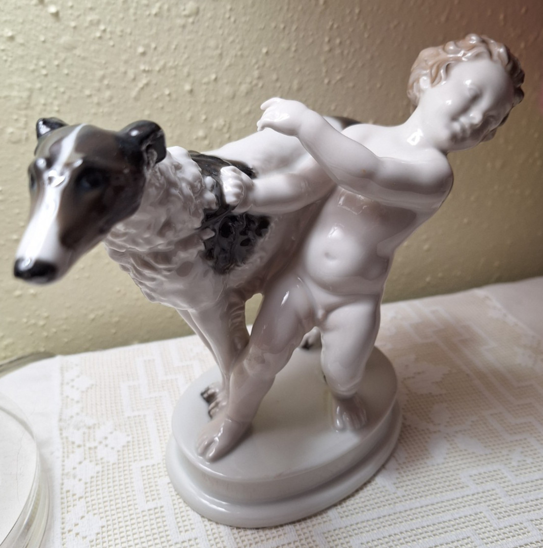 Rosenthal Porcelain Borzoi Dog and Putti Figurine Wolfhound Selb Germany 1282