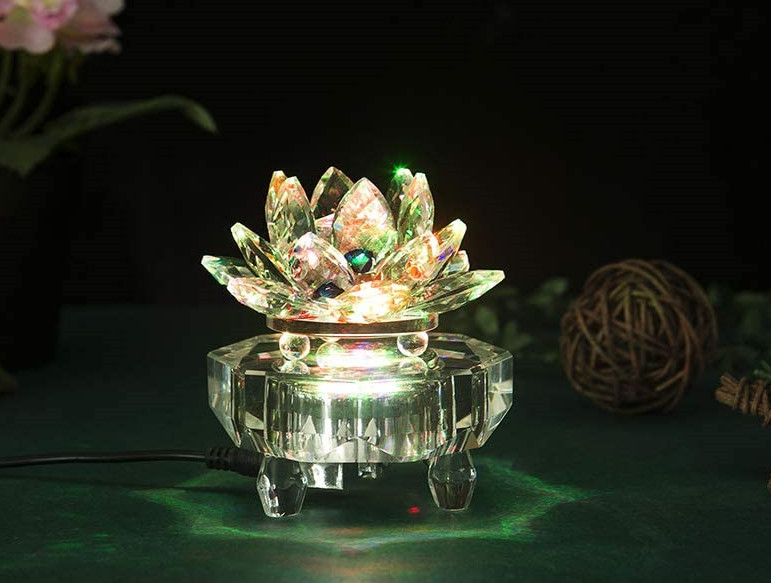 4″ Led Light Multicolor Mirror Plate Clear Crystal Glass Display Base Stand
