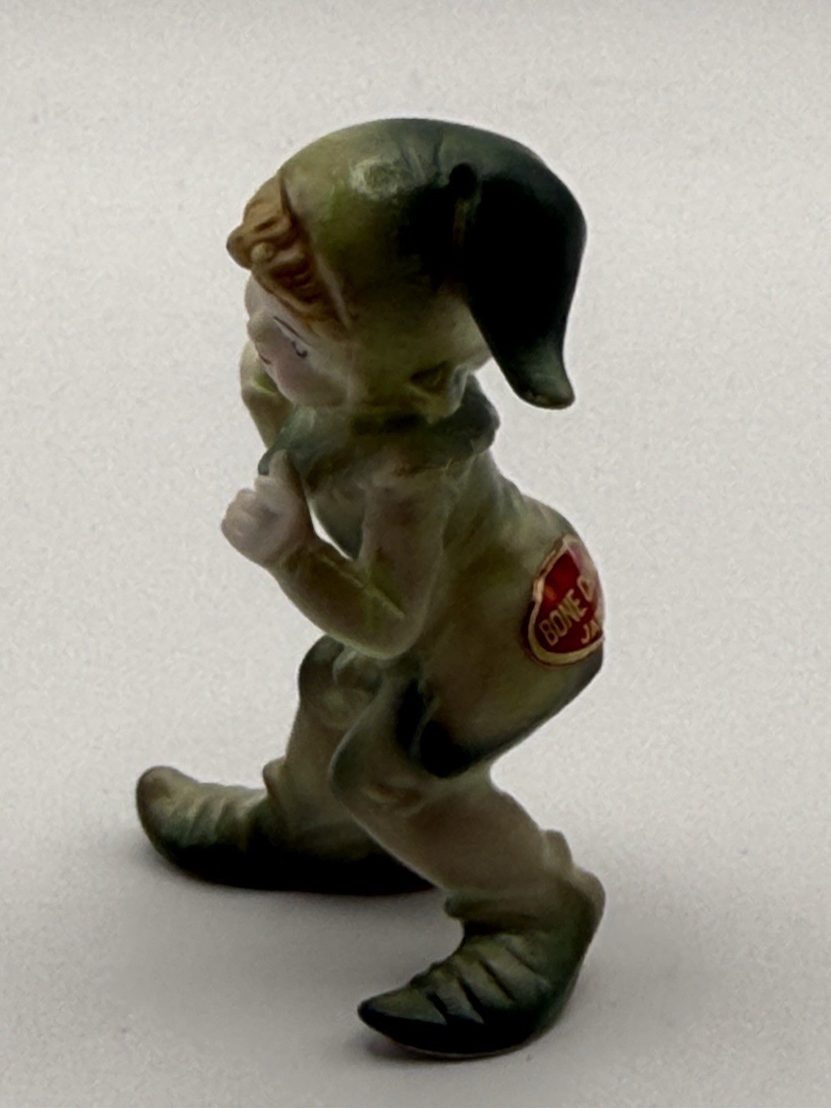 Rare Vintage Bone China Ceramic Pixie Elf Figurine 1950s Mid-Century Green