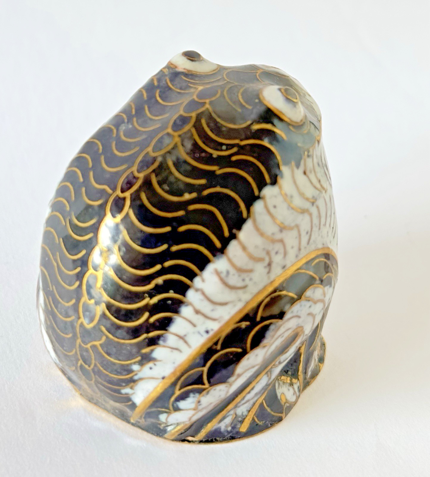 Vintage Cloisonne Cute Puffer Fish Figurine Black White Gold Enamel Miniature