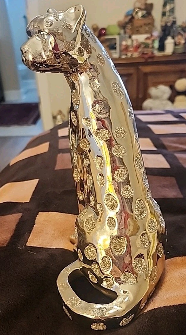 Ceramic Cheetah Leopard Silver-Tone, Shiny 10 Inches Tall Unbranded FP #1