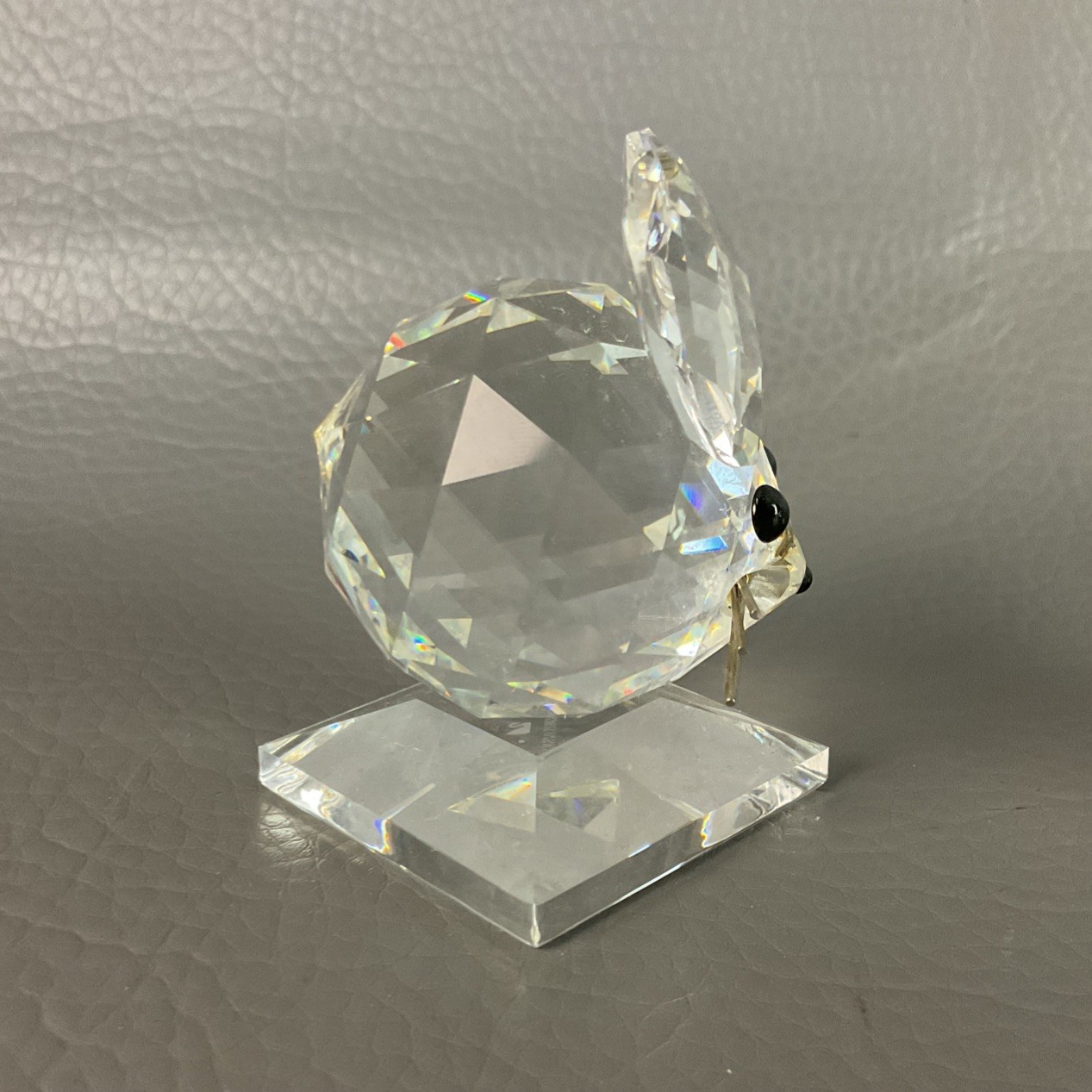 2 Swarovski Crystal Mouse Silver Whiskers Black Eyes Figurine on Octagon Base