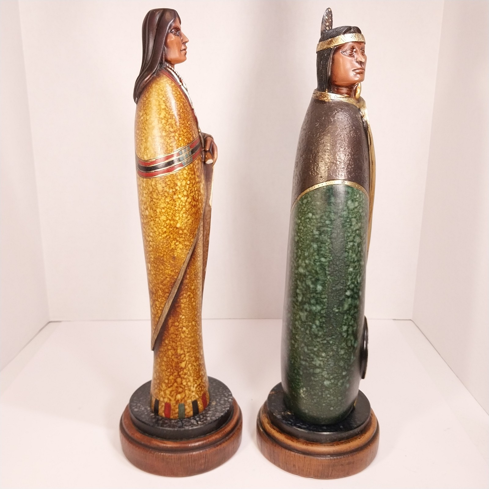 Pair Large 18″ Tall Native American Couple Figures Man & Woman Statues Navajo(?)