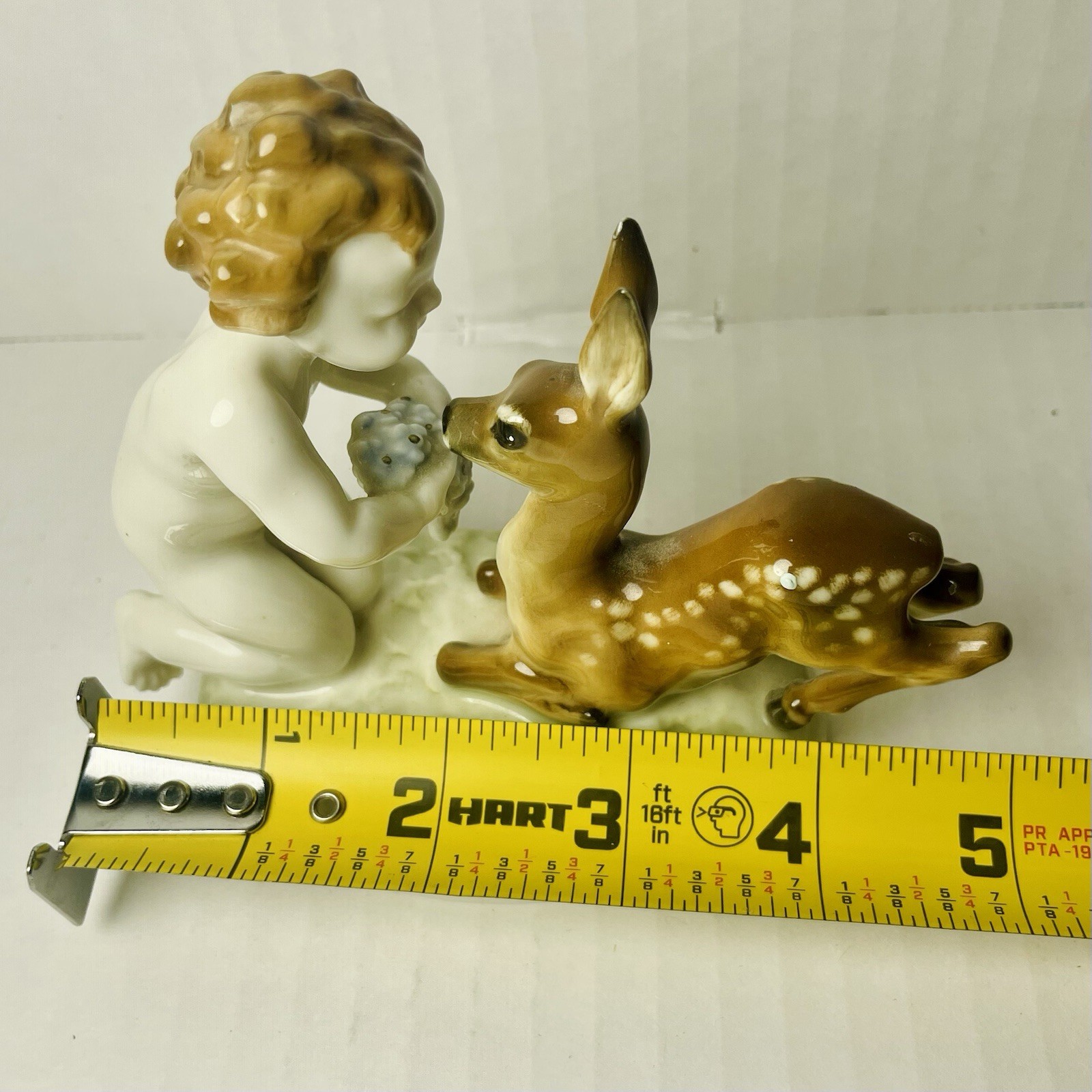 Hutschenreuther Kunstabteilung Cherub w/ Fawn Germany Porcelain Figurine Painted