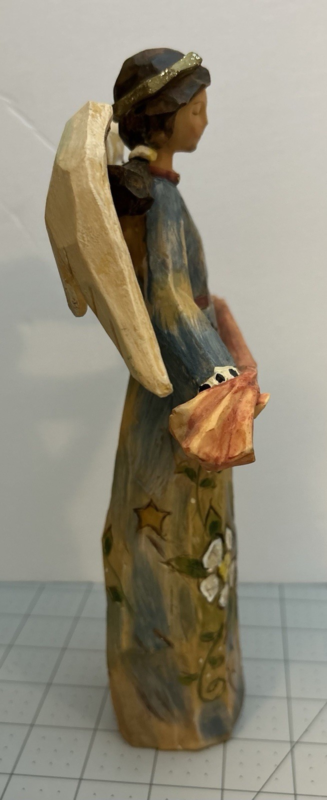 VTG Roman Inc Christmas Noel Angel Carved Resin Wood Look Rustic Folk Art 10”