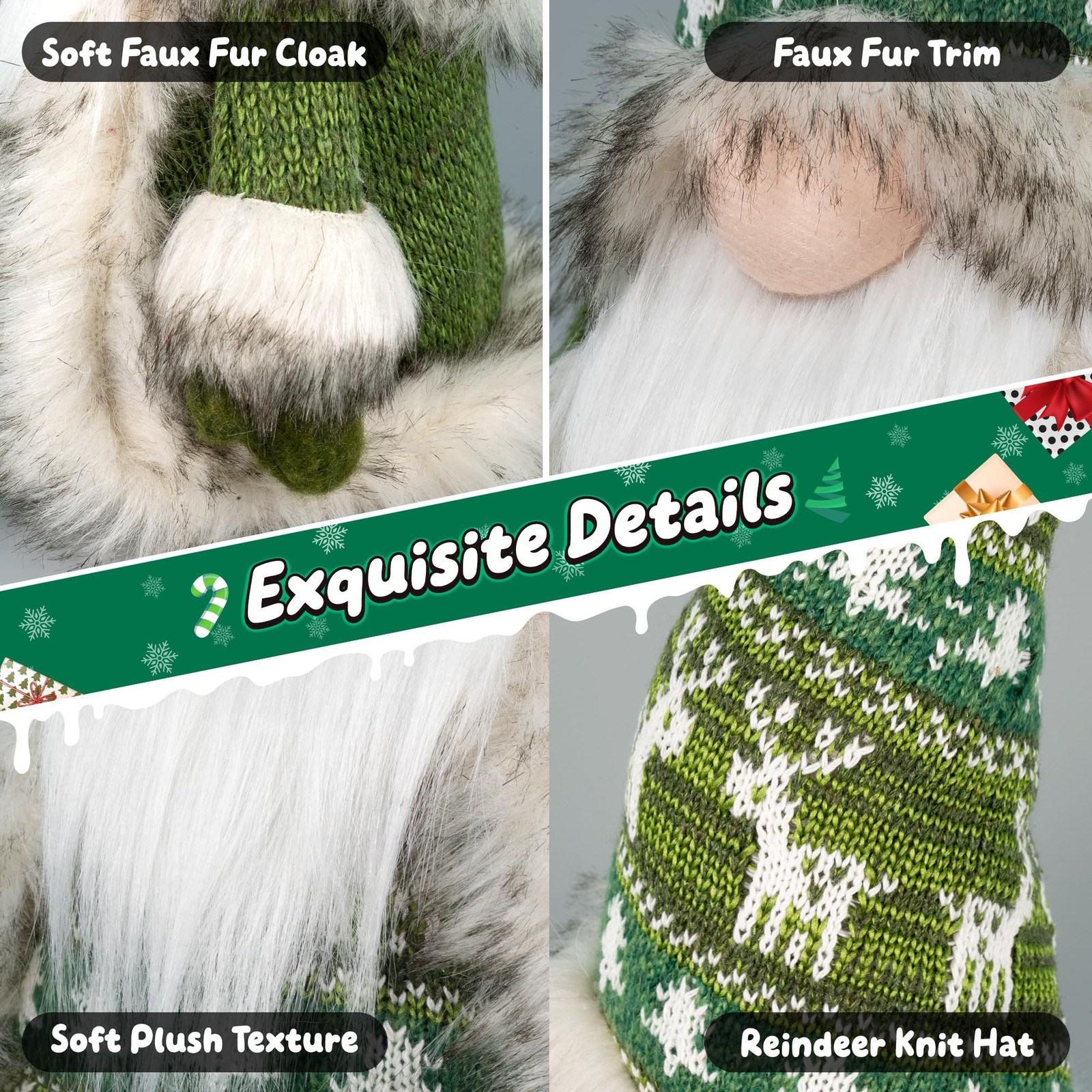 Gnome Christmas Decorations – Plush Nordic Figurine with Green Reindeer Knit …