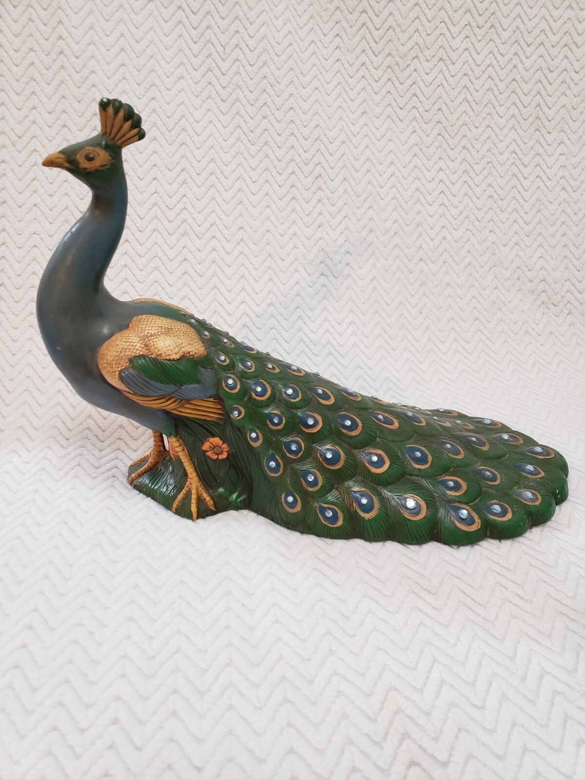 Lot Of 2 Holland Mold Peacock Hand Painted Ceramic Standing Non Lighted Decor