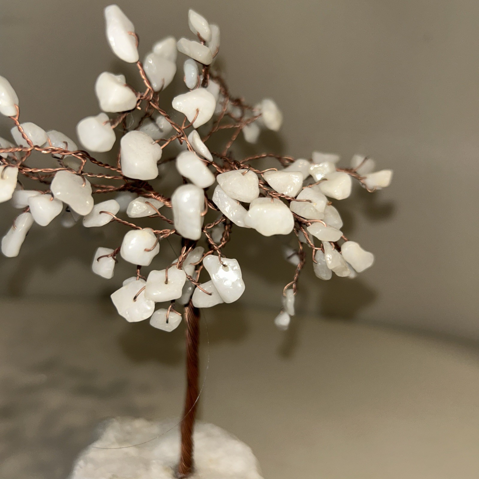 Vintage Bonsai Tree of Life White Jade Quartz Stone Wire Art Sculpture 8” x 6”