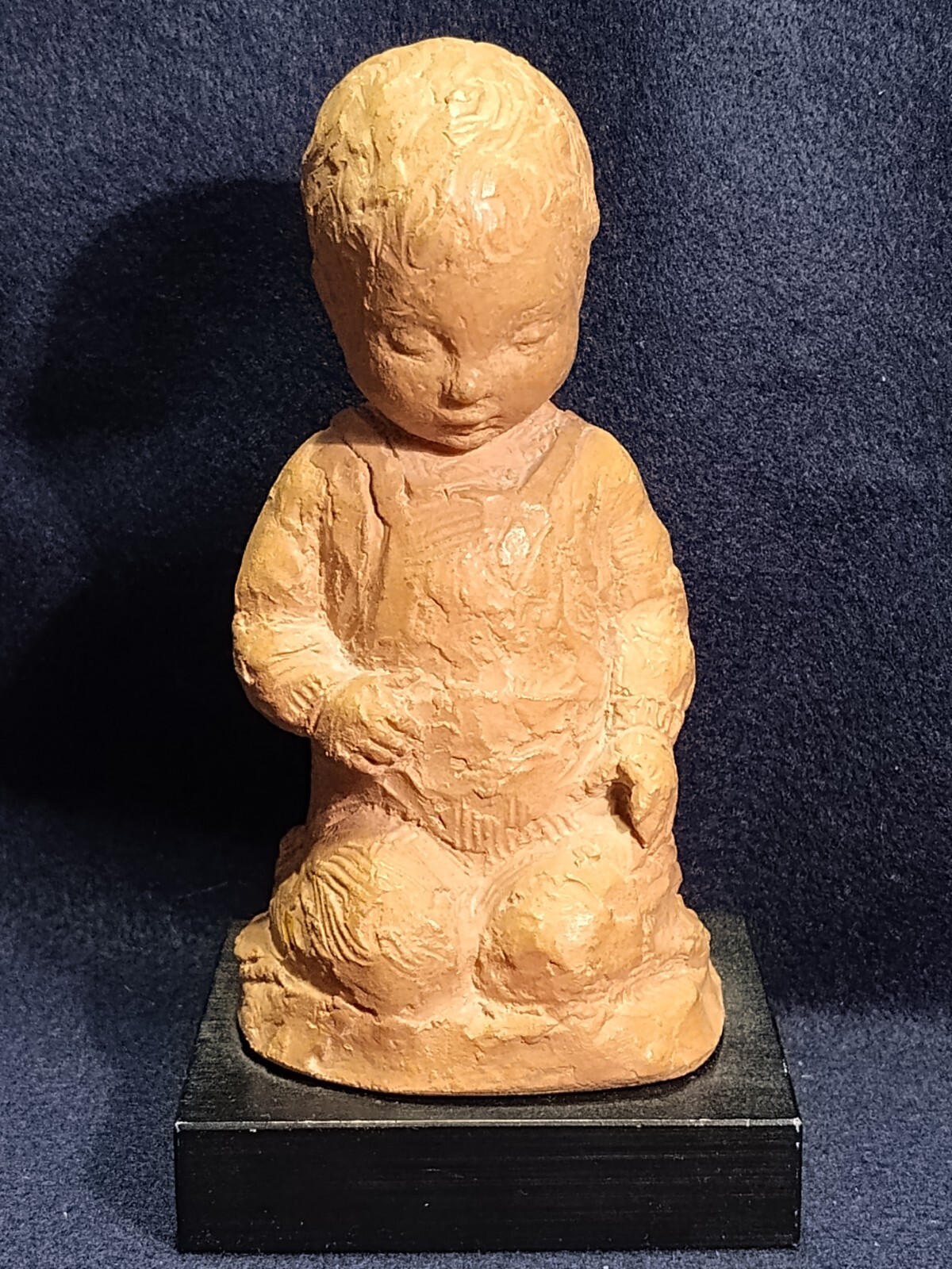 MCM Young Child Figurine Mounted On Wood Base 7″