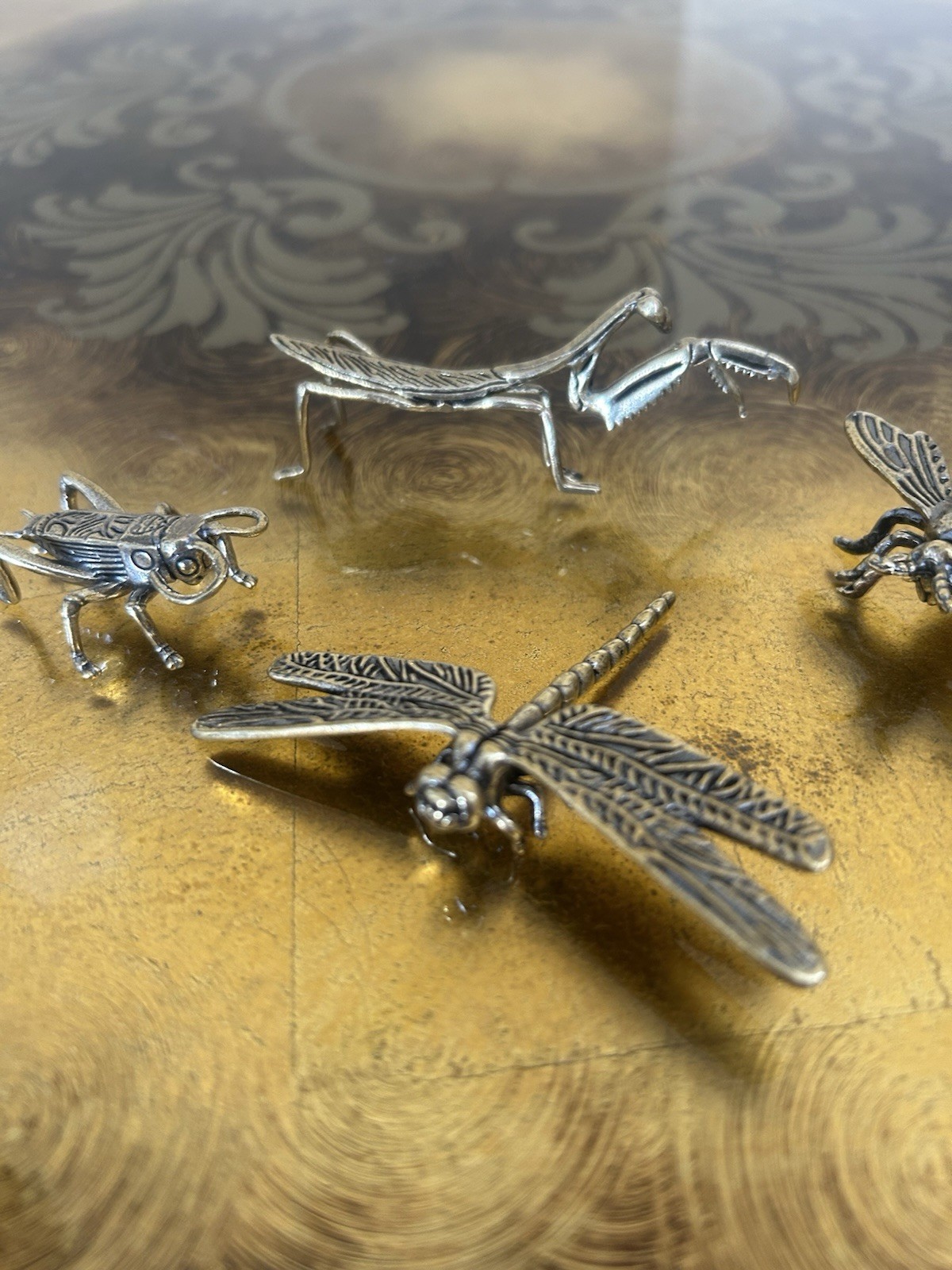 Lot Of 4 Vintage Style Brass Insect Bug Praying Mantis Bee Dragonfly Cricket