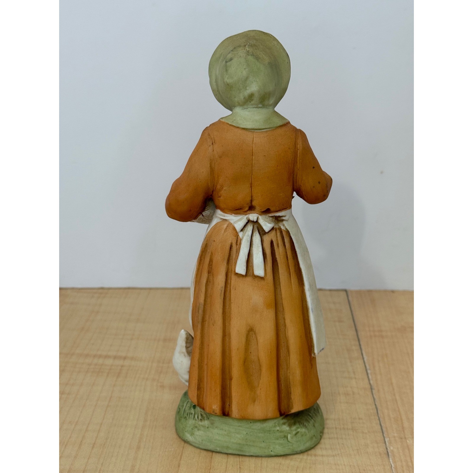 Vintage Porcelain Farm Woman Figurine with Eggs and Hen 1426 Bisque 8.5 Inch