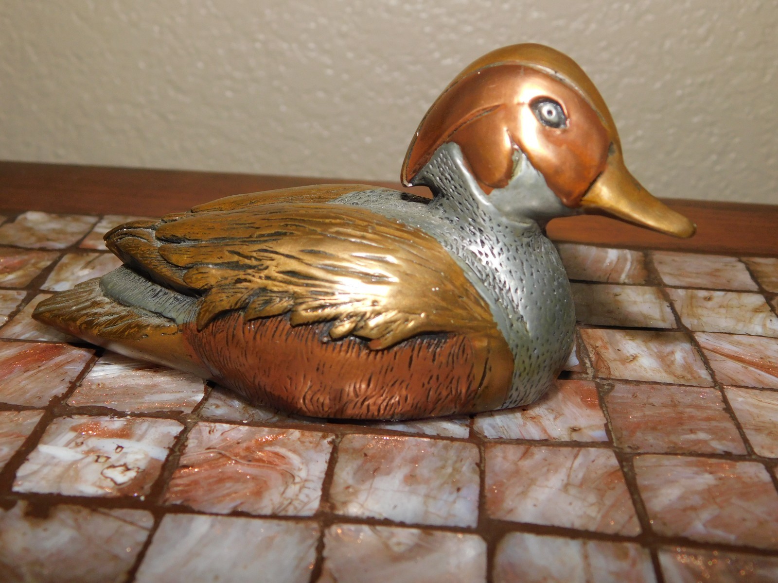DAVID CHESNEY COPPER METAL MIX DUCK ART FIGURINE SIGNED NUMBER SCULPTURE WEIGHT