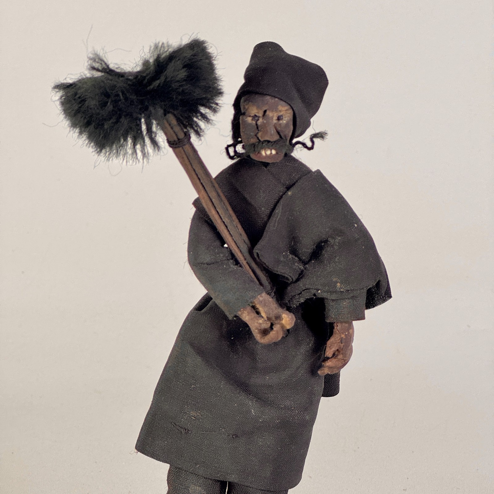 Early 20th Century Primitive “the Chimney Sweeper” Clay Figure on Stand