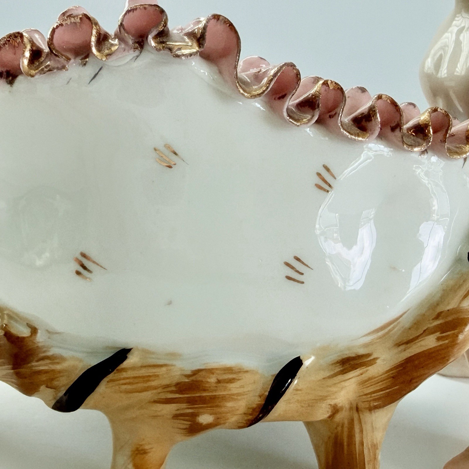 Vintage Porcelain Cherub Putti Pushing Wheelbarrow Bone China Lace Japan 6”