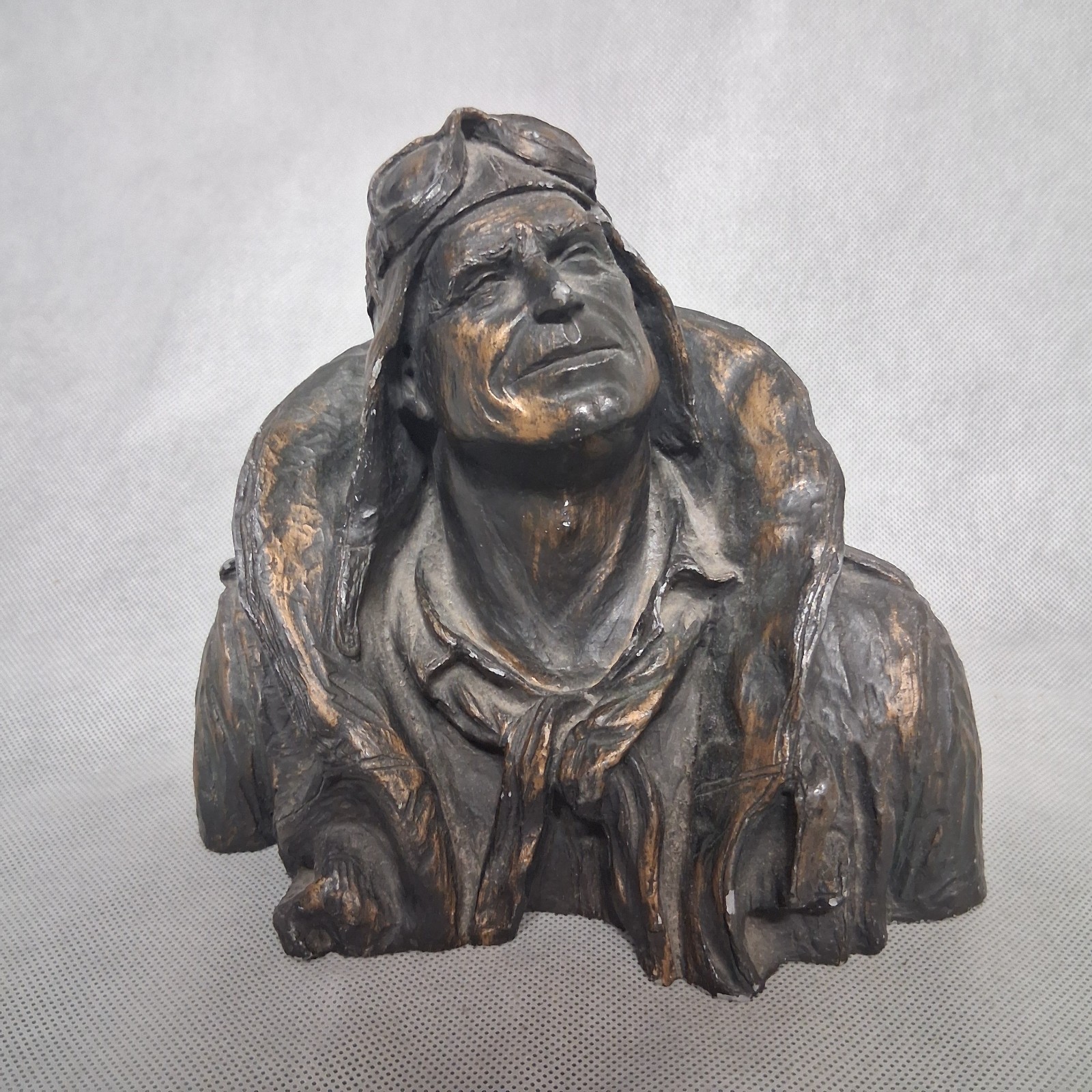 Michael Garman 1973 “Flying Leather” Bronze Bust Sculpture – Chipped