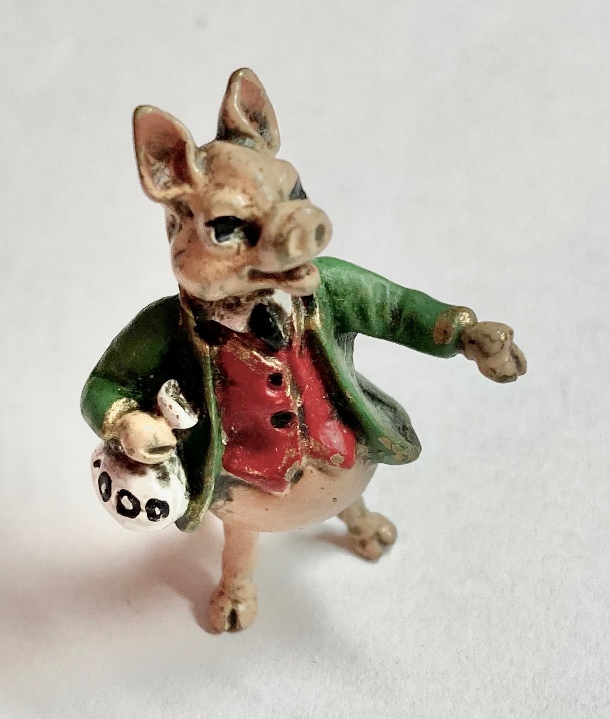 Vienna bronze miniature figure of Pigling Bland with bag of money, Fritz Bermann