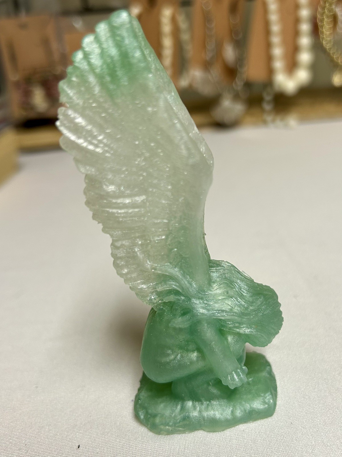Resin Healing Angel Green And White Figurine Small