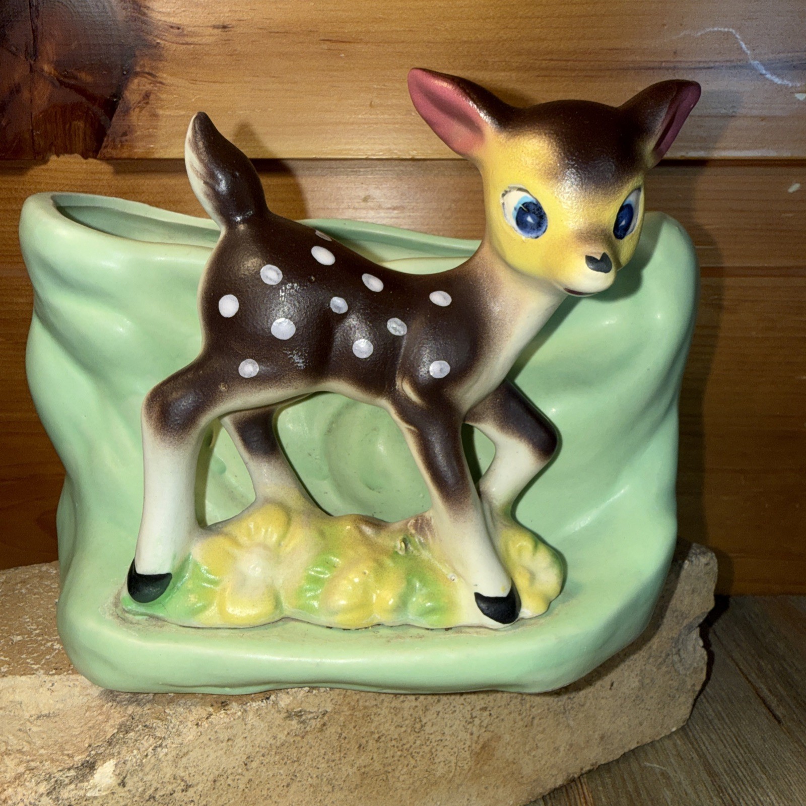 Vintage Inarco Napco Deer Planter Green Bambi Inspired Fawn MCM Kitsch #FB1667