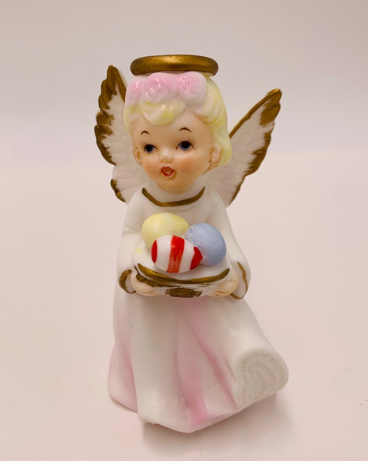 Vintage Lefton Easter Angel Pair Easter Eggs and Bunny Rabbit #3378 Japan 1960’s