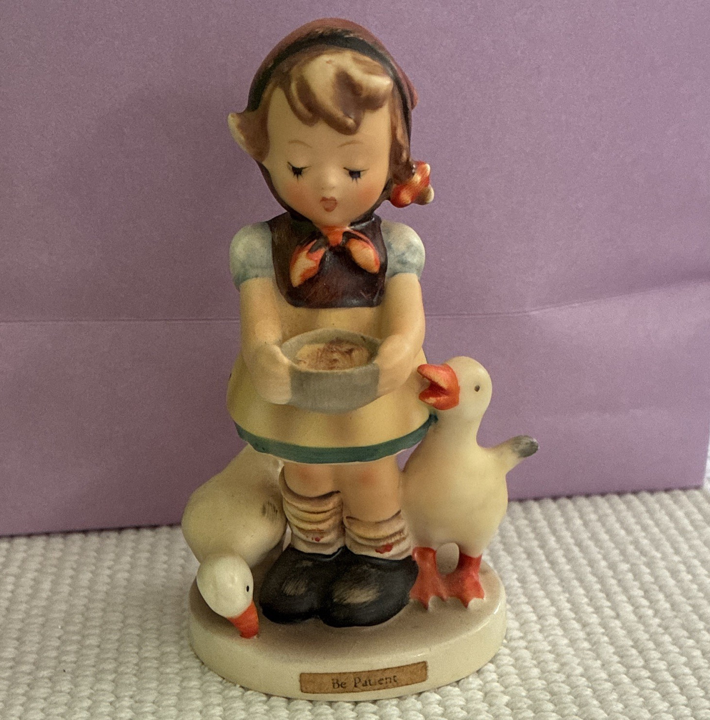 Be Patient Hummel Girl with Geese Porcelain Figurine Hand Painted