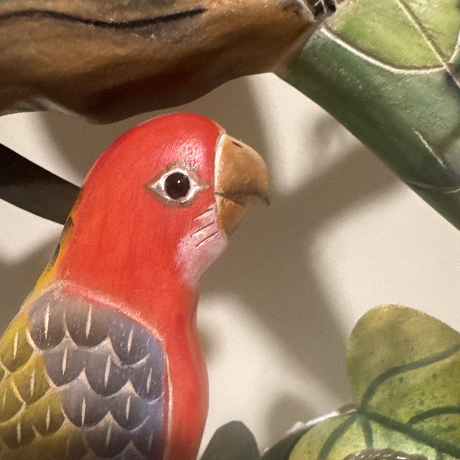 Joanne Ferrara Tropical Sculptural Wall Hanging Parrots Red/Orange/Yellow