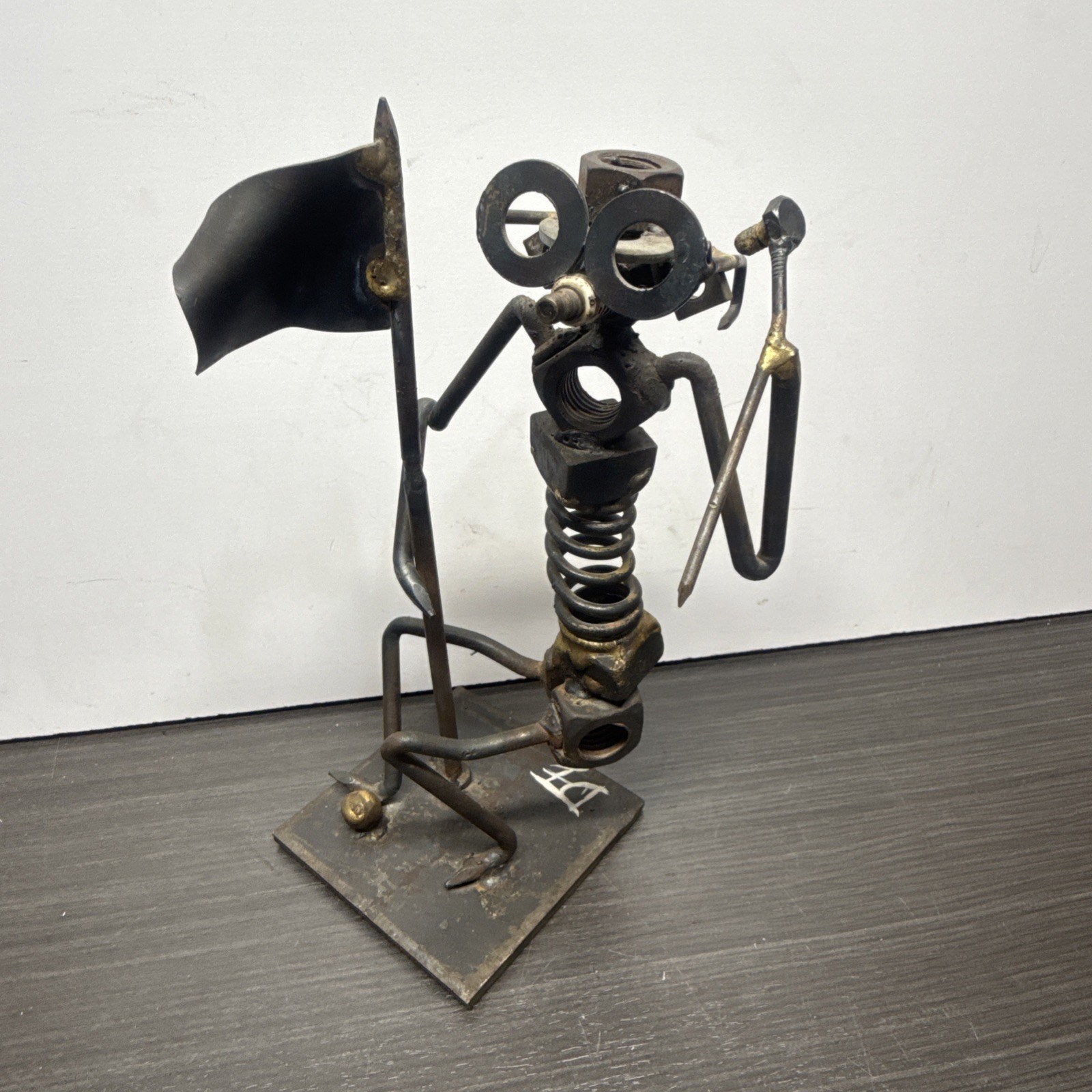 Handcrafted Metal Art Man And American Flag Welded Sculpture Figurine Punk Art