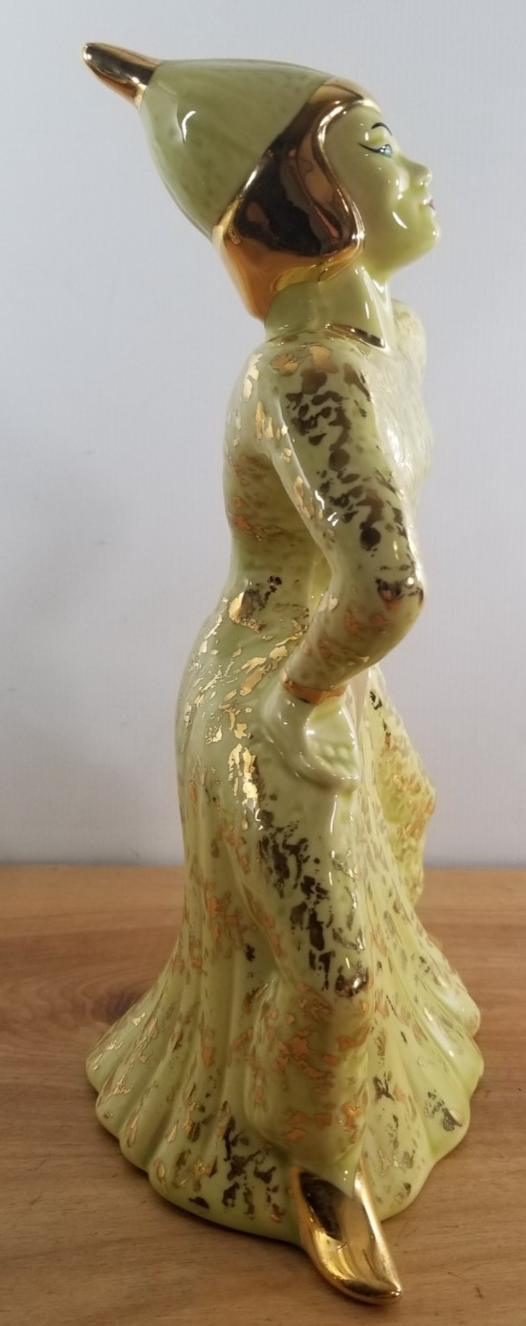 Pair Of Rare Vintage MCM Siamese Thai Temple Dancers Porcelain Figurines Gold