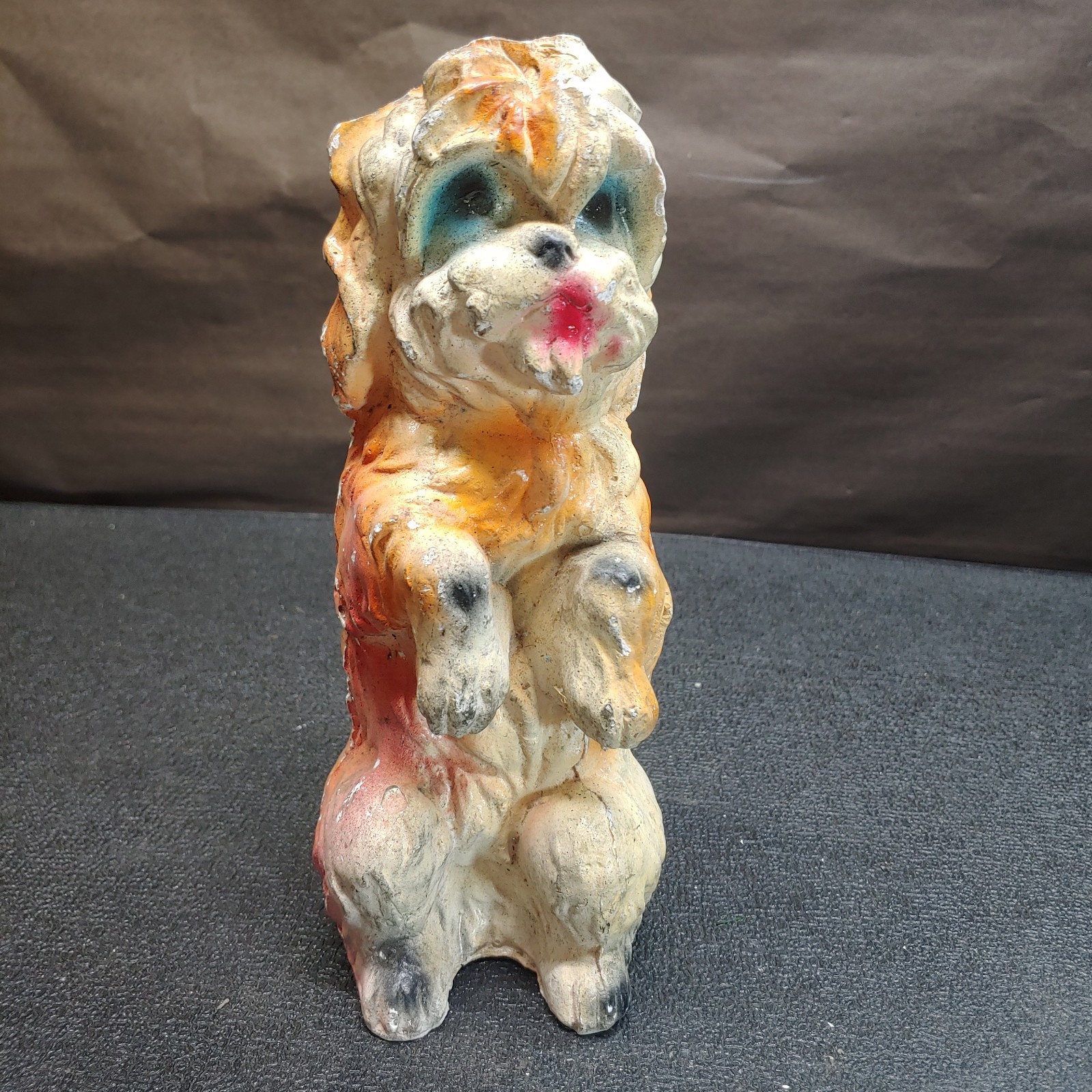 Antique/Vintage Chalkware Hand Painted Dog Figure 10.25 Inches Tall, See Picture