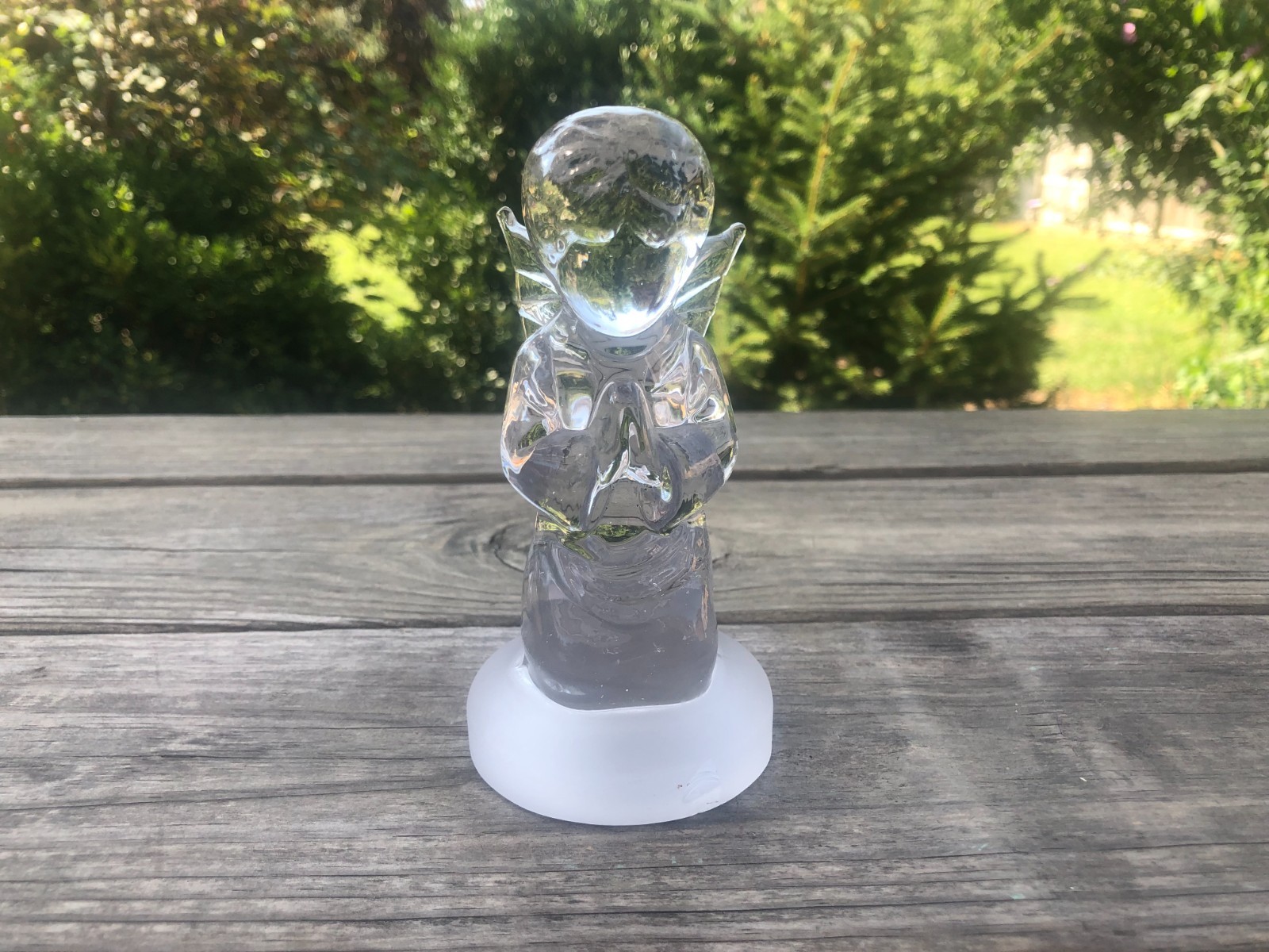 Praying Kneeling Angel Figurine Crystal Clear/Frosted Solid Glass About 5″Hx2.5W