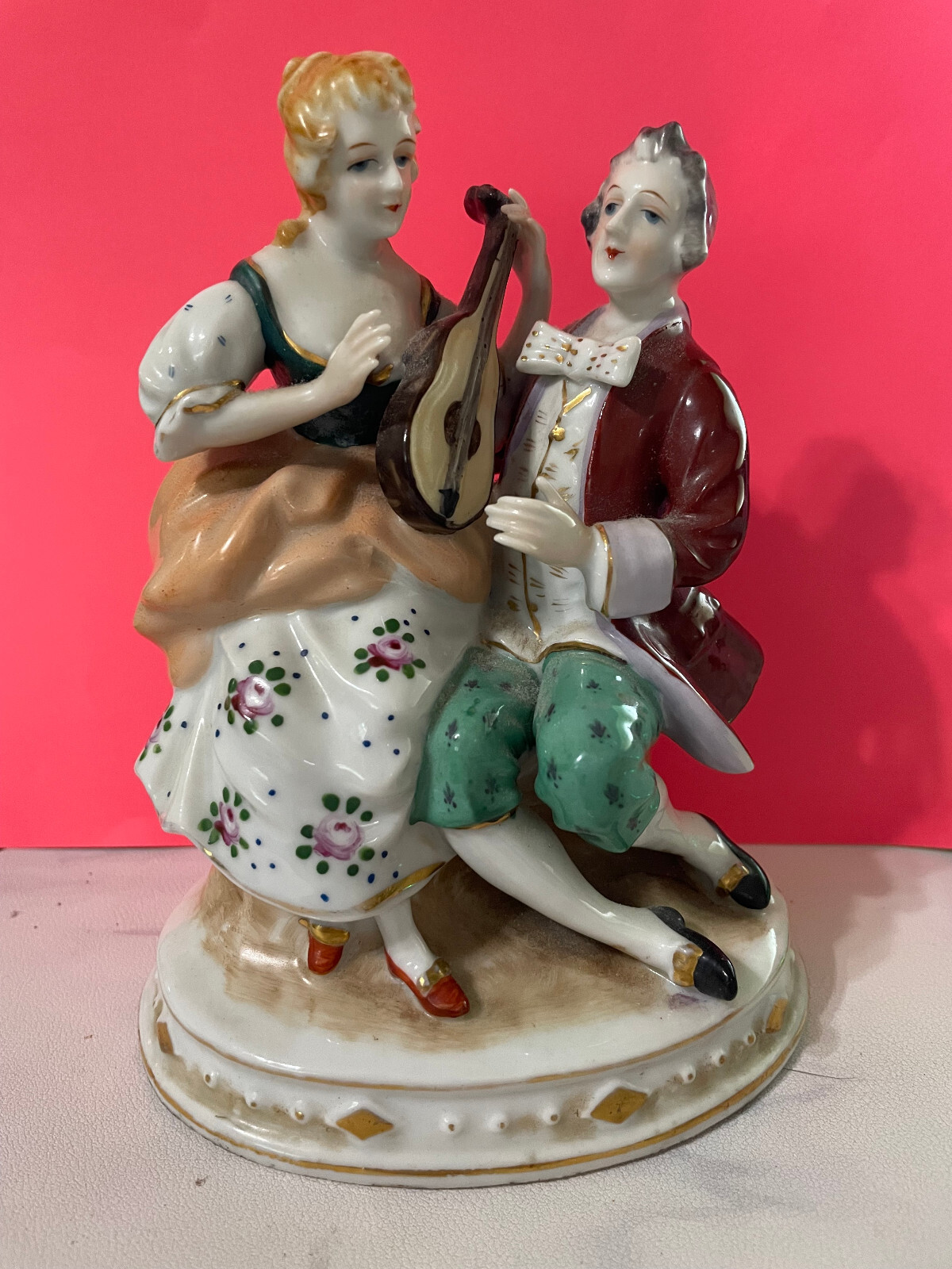 Porcelain Man & Woman Victorian Figurine Statue Antique JAPAN Porcelain