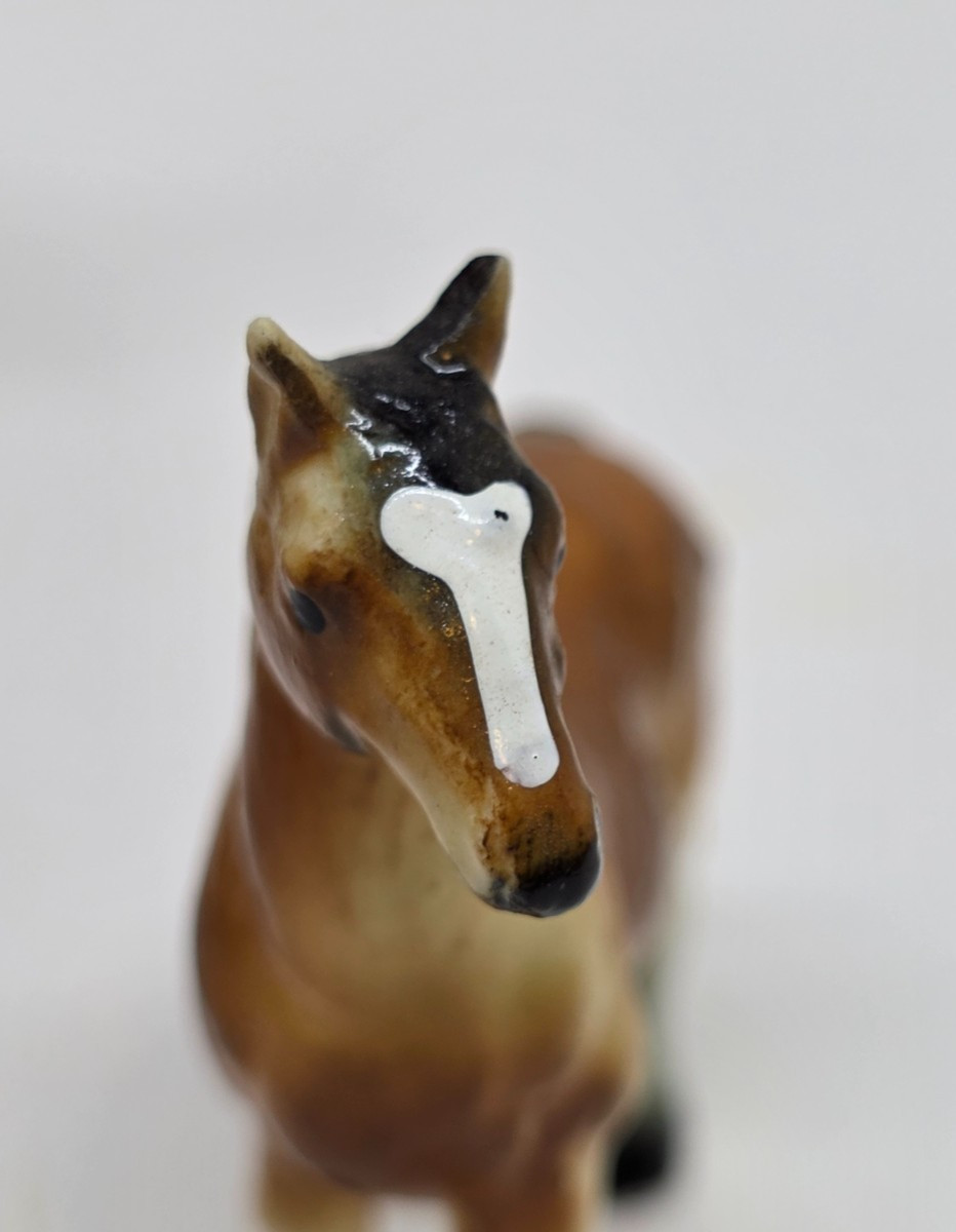 Vintage Horse Family Scene Mini Ceramic Figurine Set Clydesdale / Napcoware?