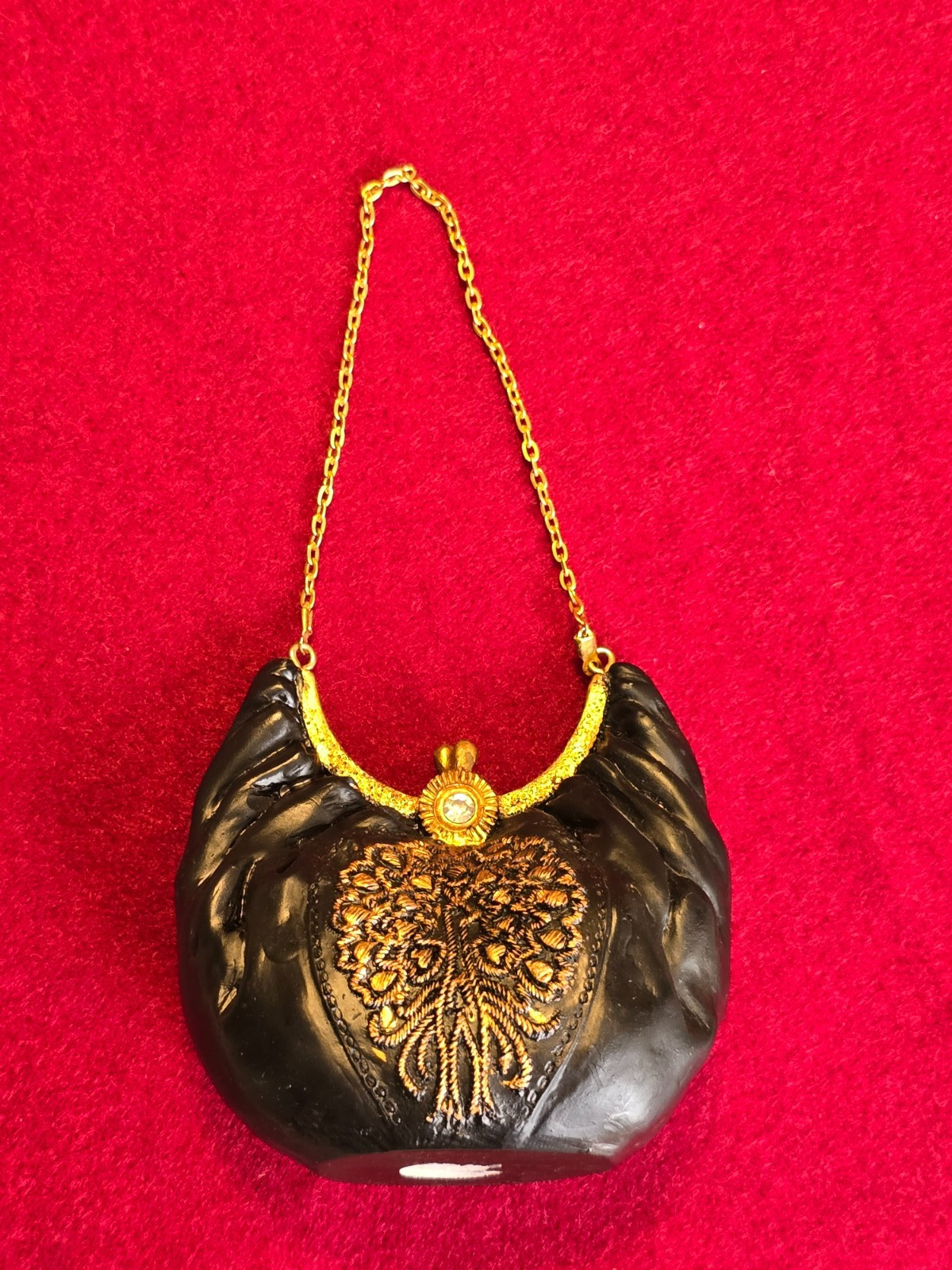 Vintage Miniature Decorative Handbag Figurines w/ Gold Chain Gold Tone High Heel