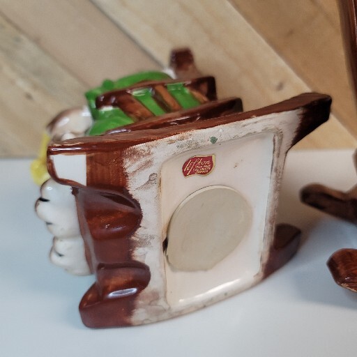Lefton Piggy Bank Anthropomorphic Dog /Cat + Puppy / Kitten In A Rocking Chair