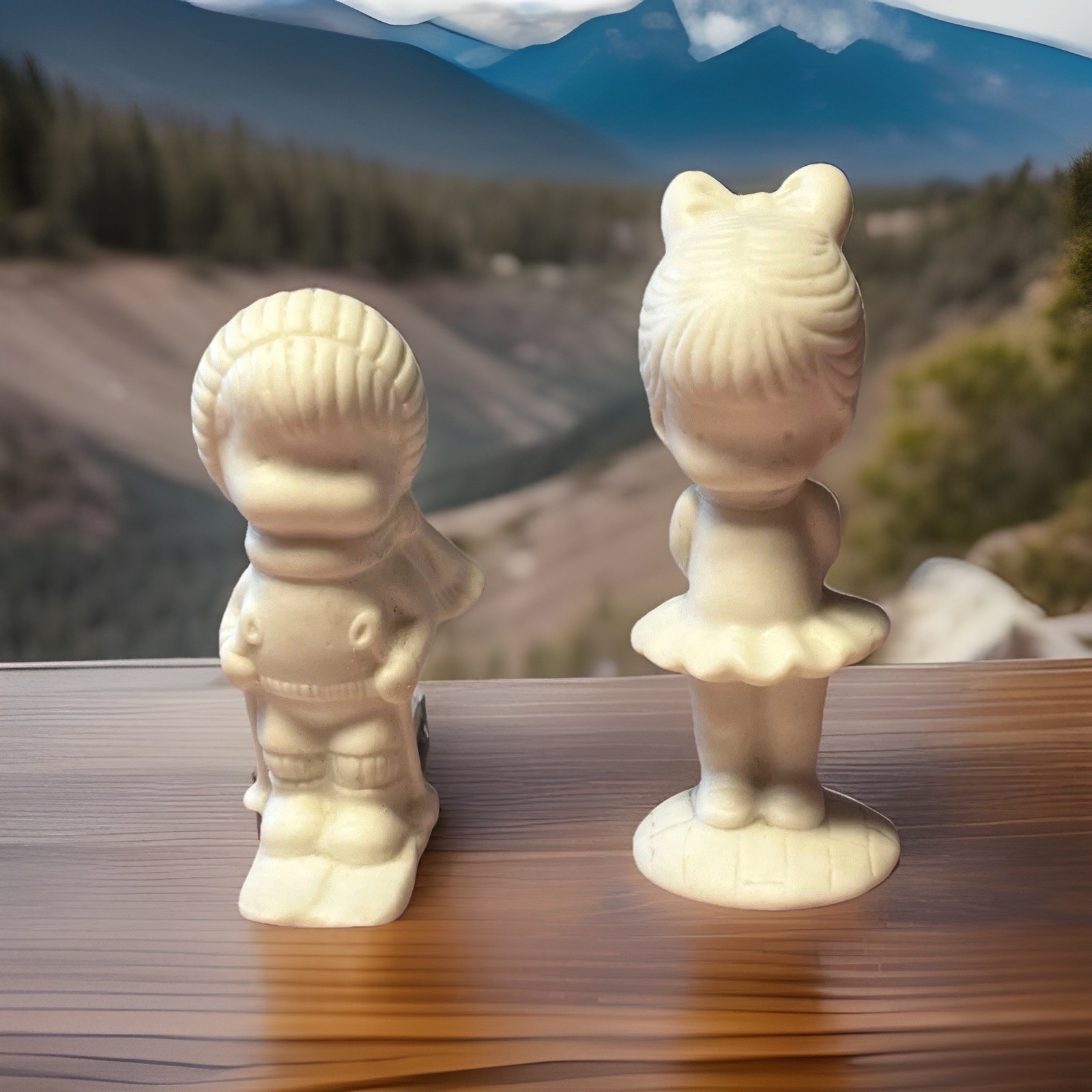 Porcelain Skiing Boy And Gift Giving Girl Figurine Miniature
