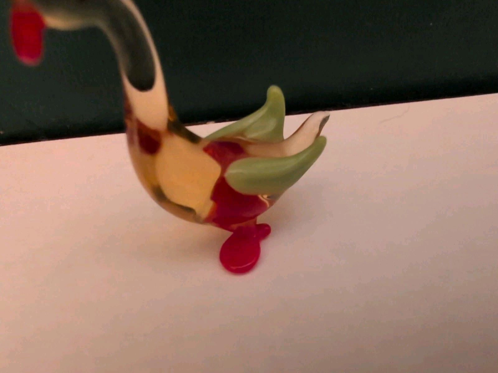 Vintage Swan Miniature Glass Figurine Hand Blown Art Glass Clear Yellow Red